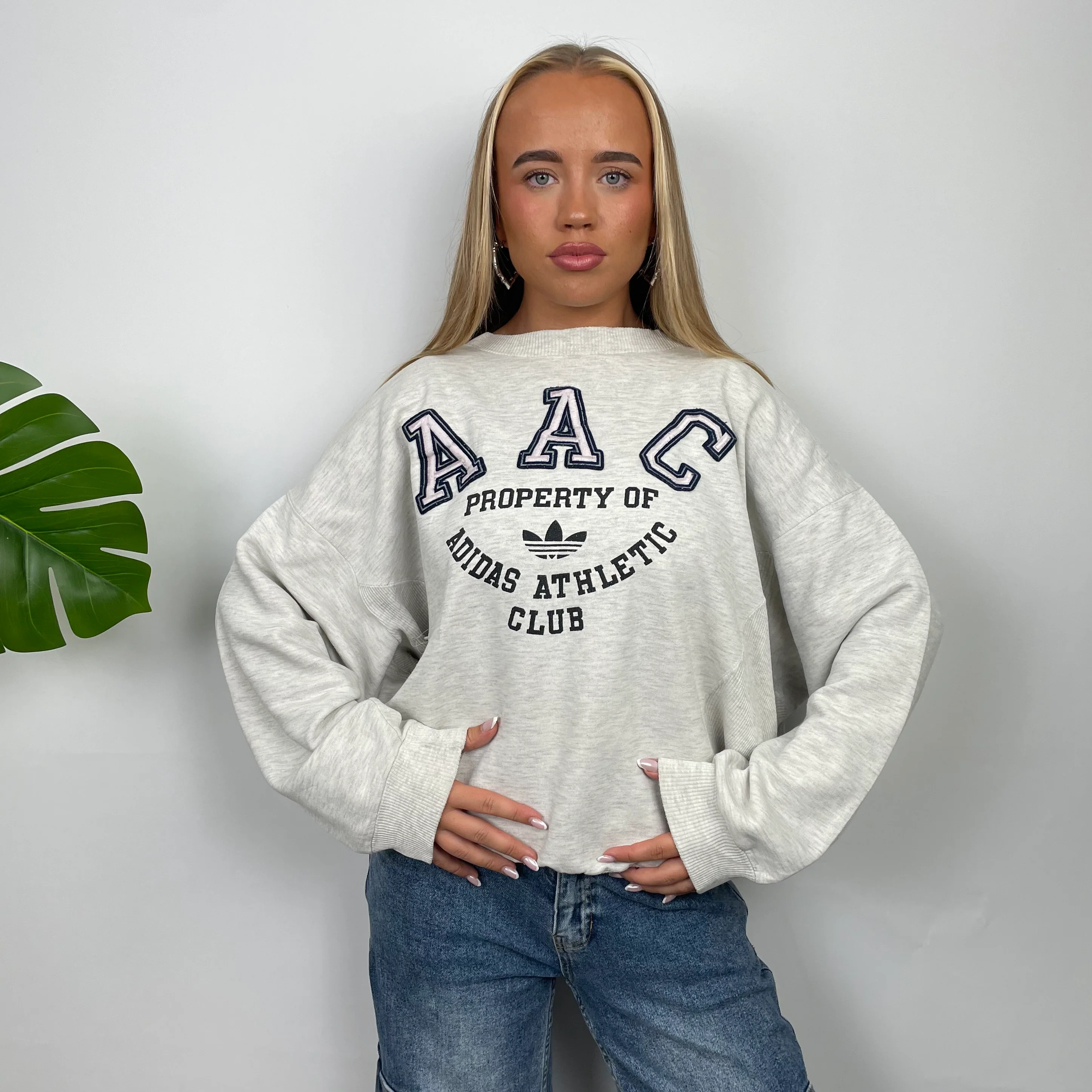 Adidas Athletic Club Grey Embroidered Spell Out Sweatshirt (S) - Image 2