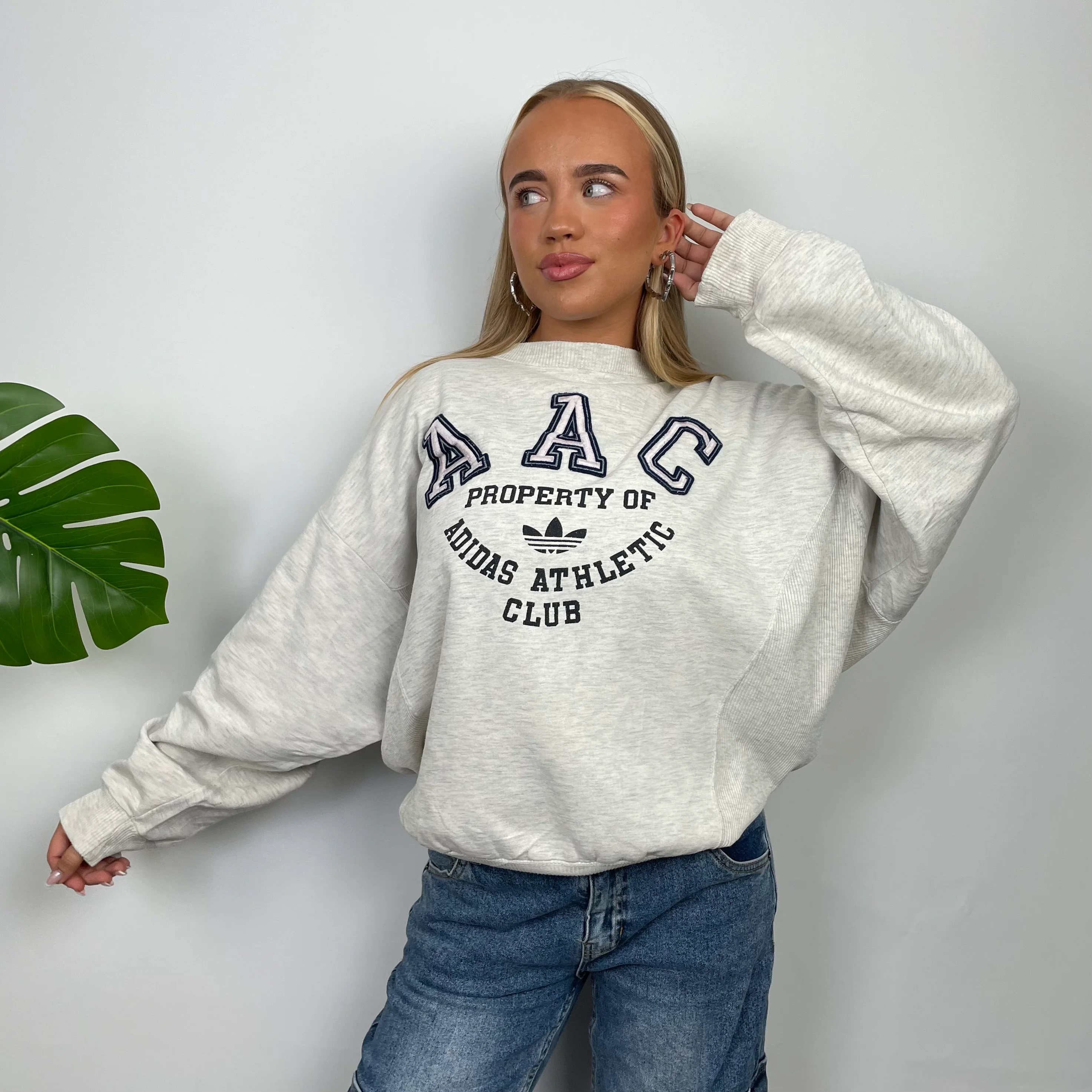Adidas Athletic Club Grey Embroidered Spell Out Sweatshirt (S) - Image 3