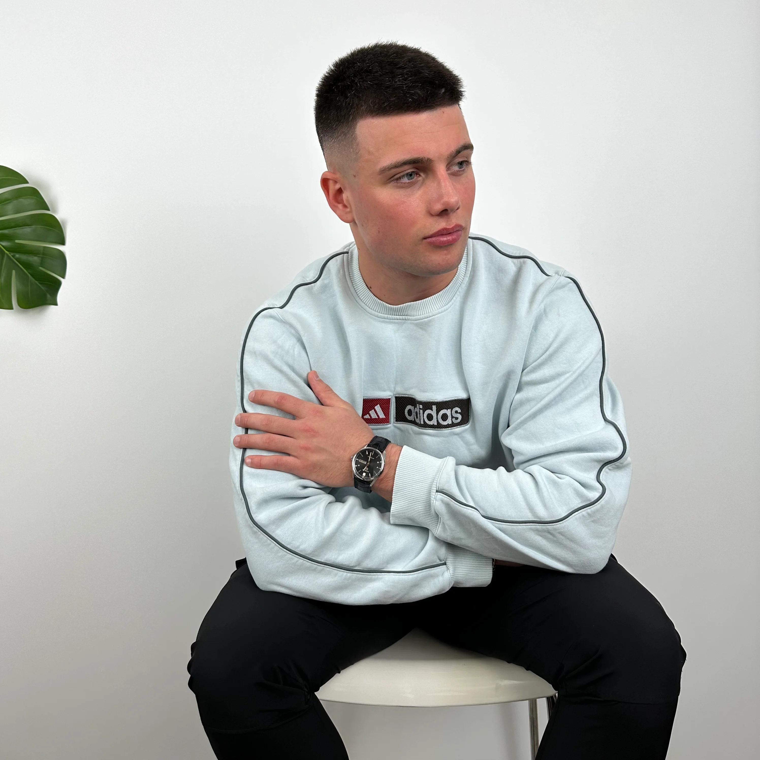 Adidas Baby Blue Embroidered Spell Out Sweatshirt (L) - Image 2