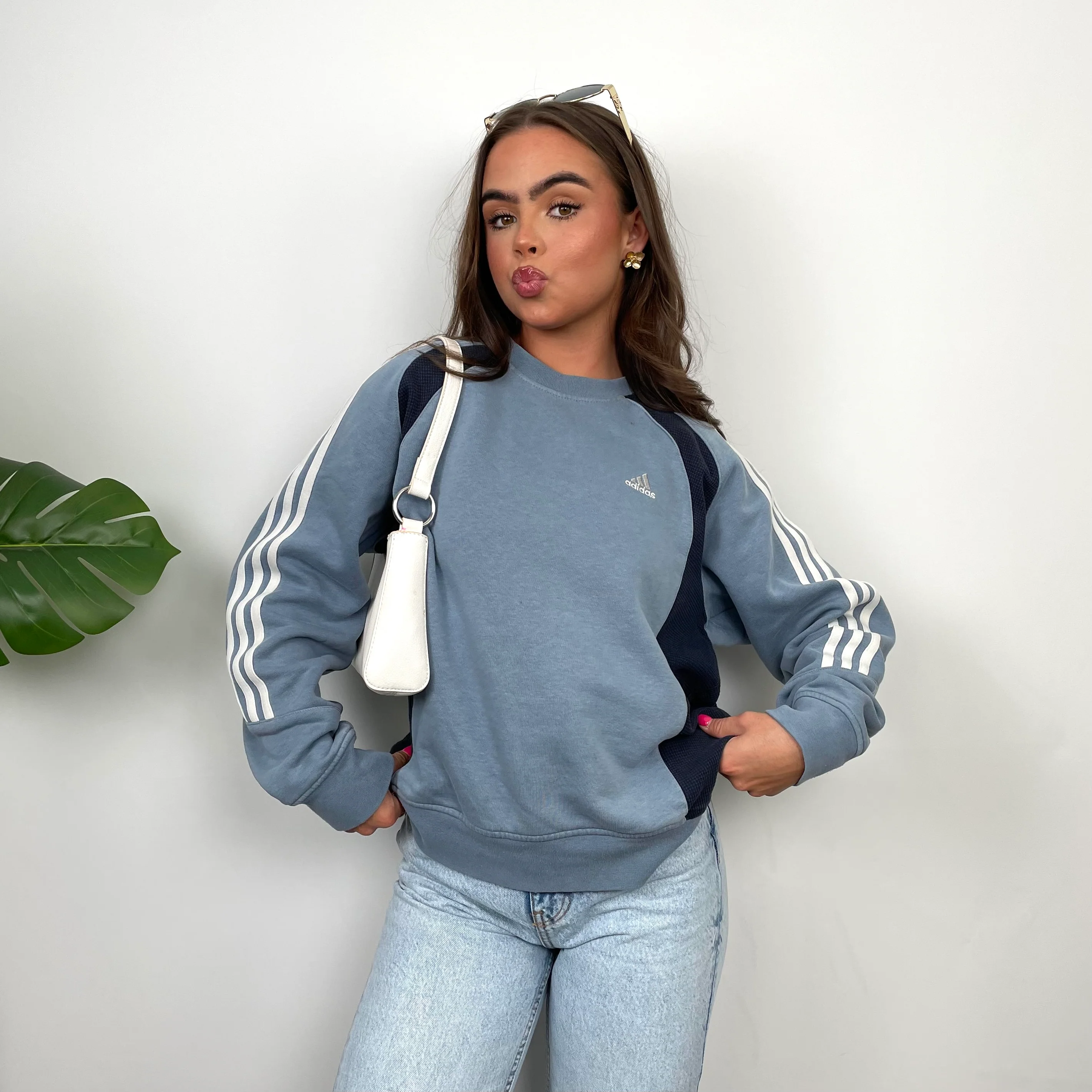 Adidas Baby Blue Embroidered Spell Out Sweatshirt (M) - Image 5