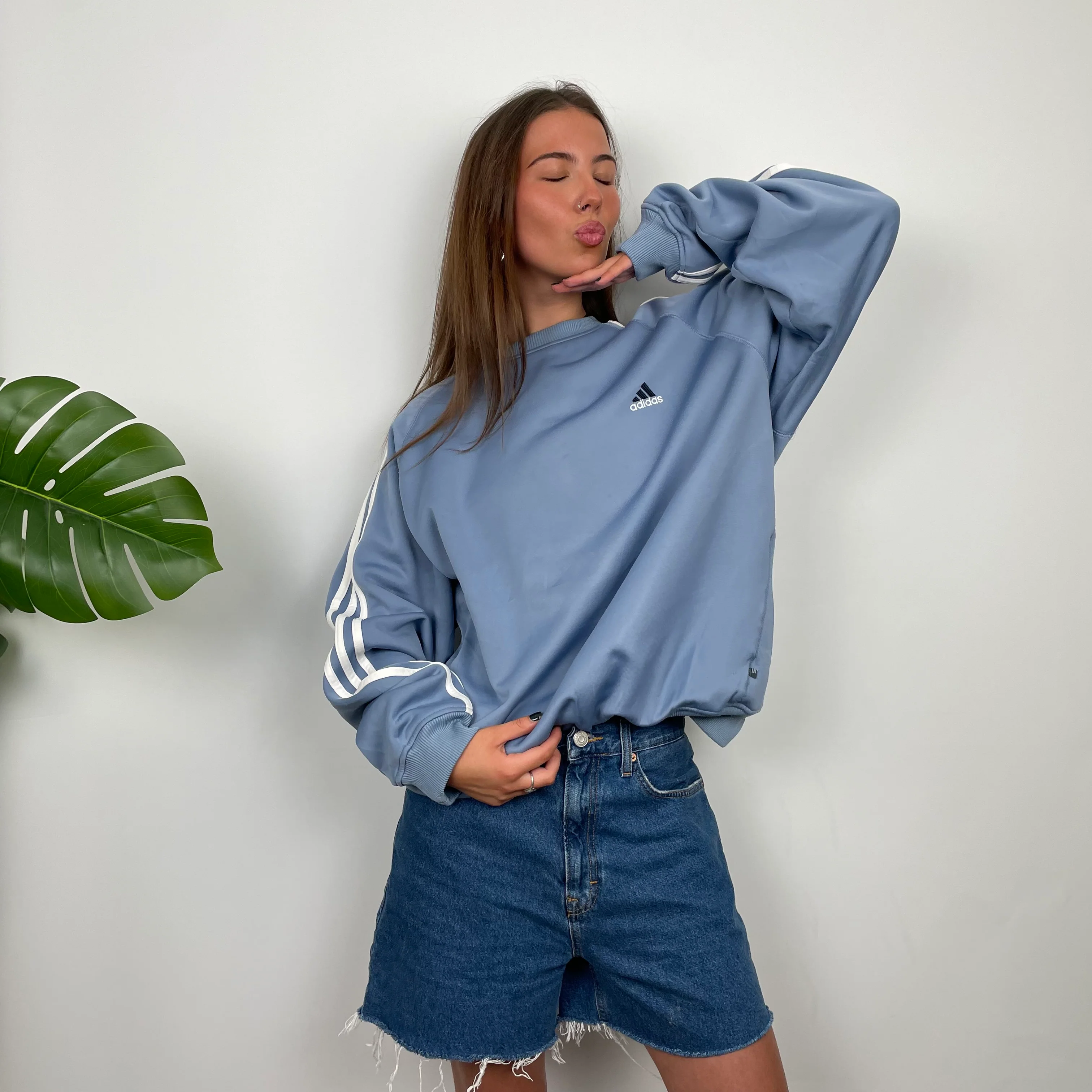 Adidas Baby Blue Embroidered Spell Out Sweatshirt (L) - Image 5