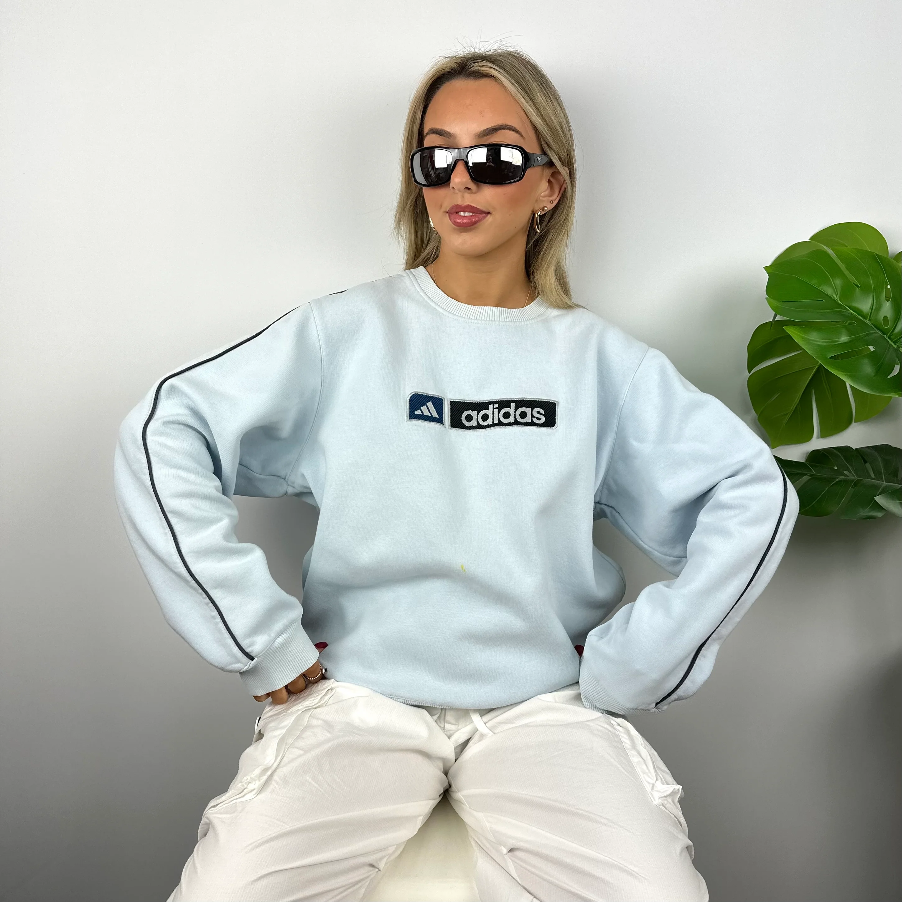 Adidas Baby Blue Embroidered Spell Out Sweatshirt (L) - Image 3