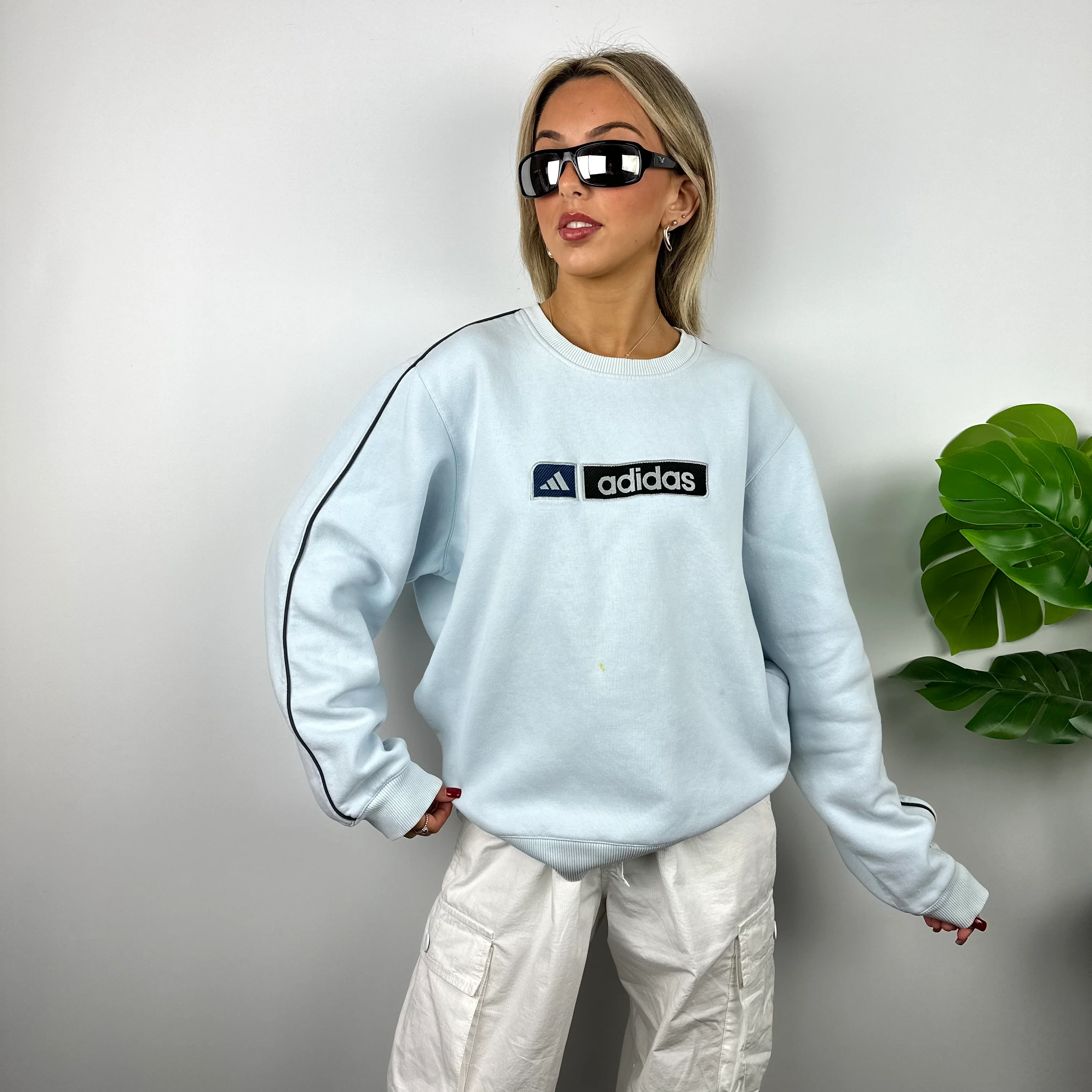 Adidas Baby Blue Embroidered Spell Out Sweatshirt (L) - Image 5