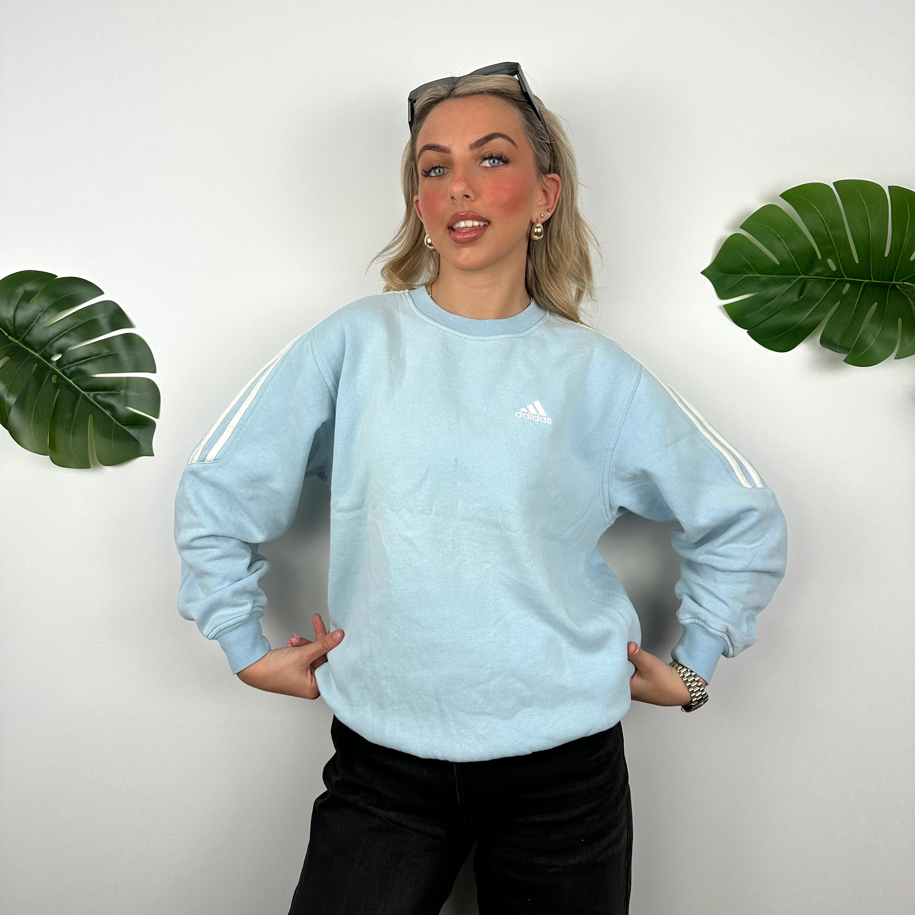 Adidas Baby Blue Embroidered Spell Out Sweatshirt (M) - Image 2