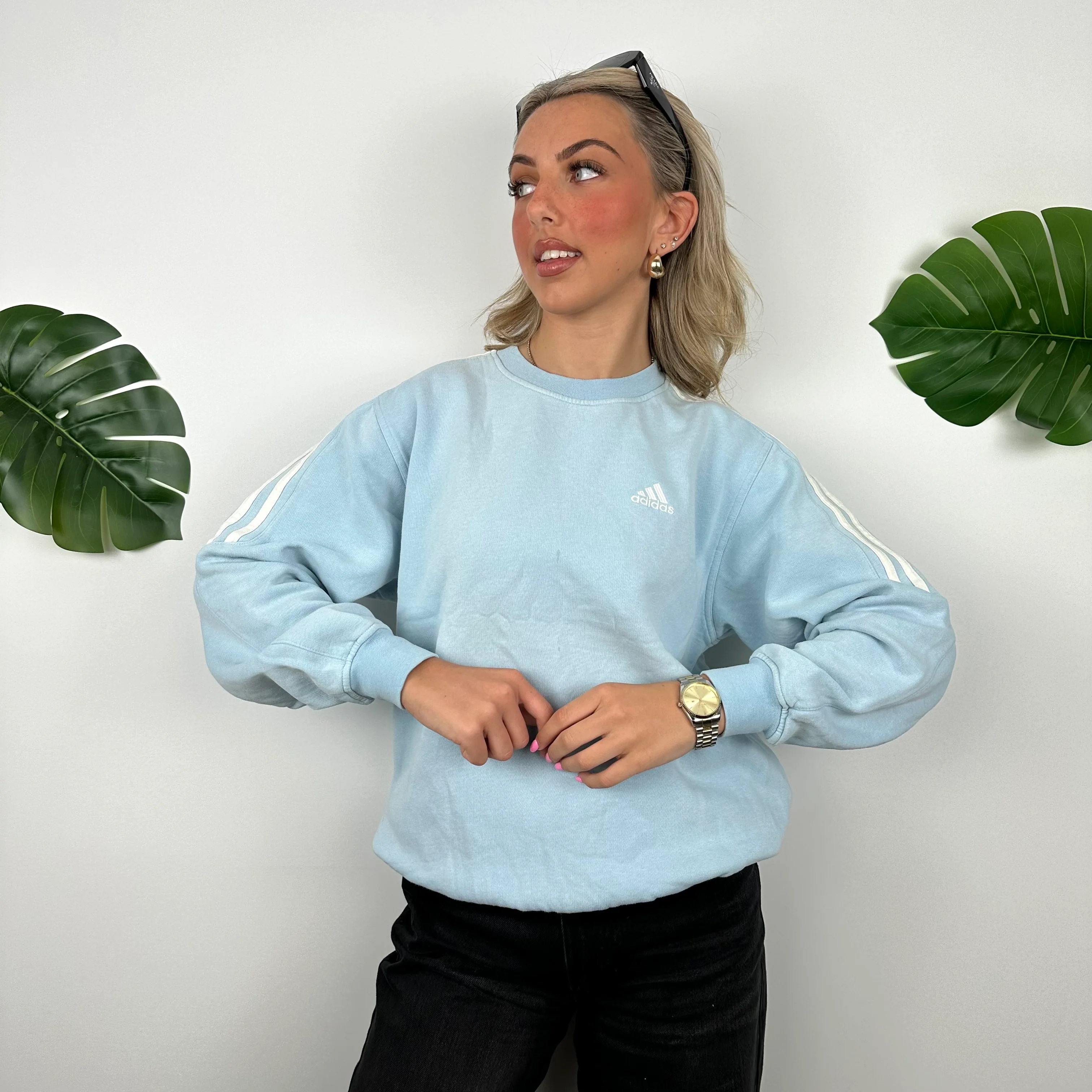 Adidas Baby Blue Embroidered Spell Out Sweatshirt (M) - Image 4