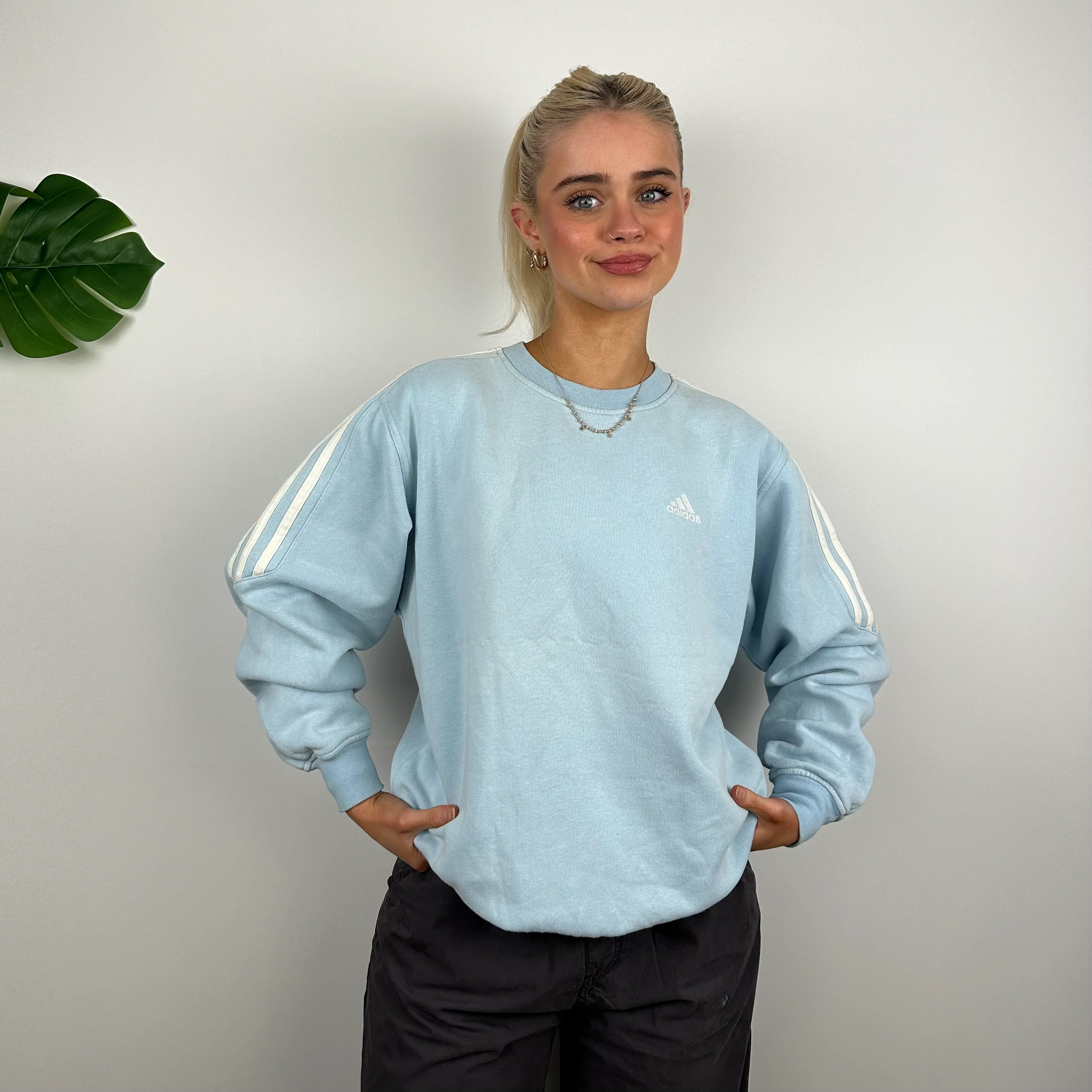 Adidas Baby Blue Embroidered Spell Out Sweatshirt (M) - Image 2