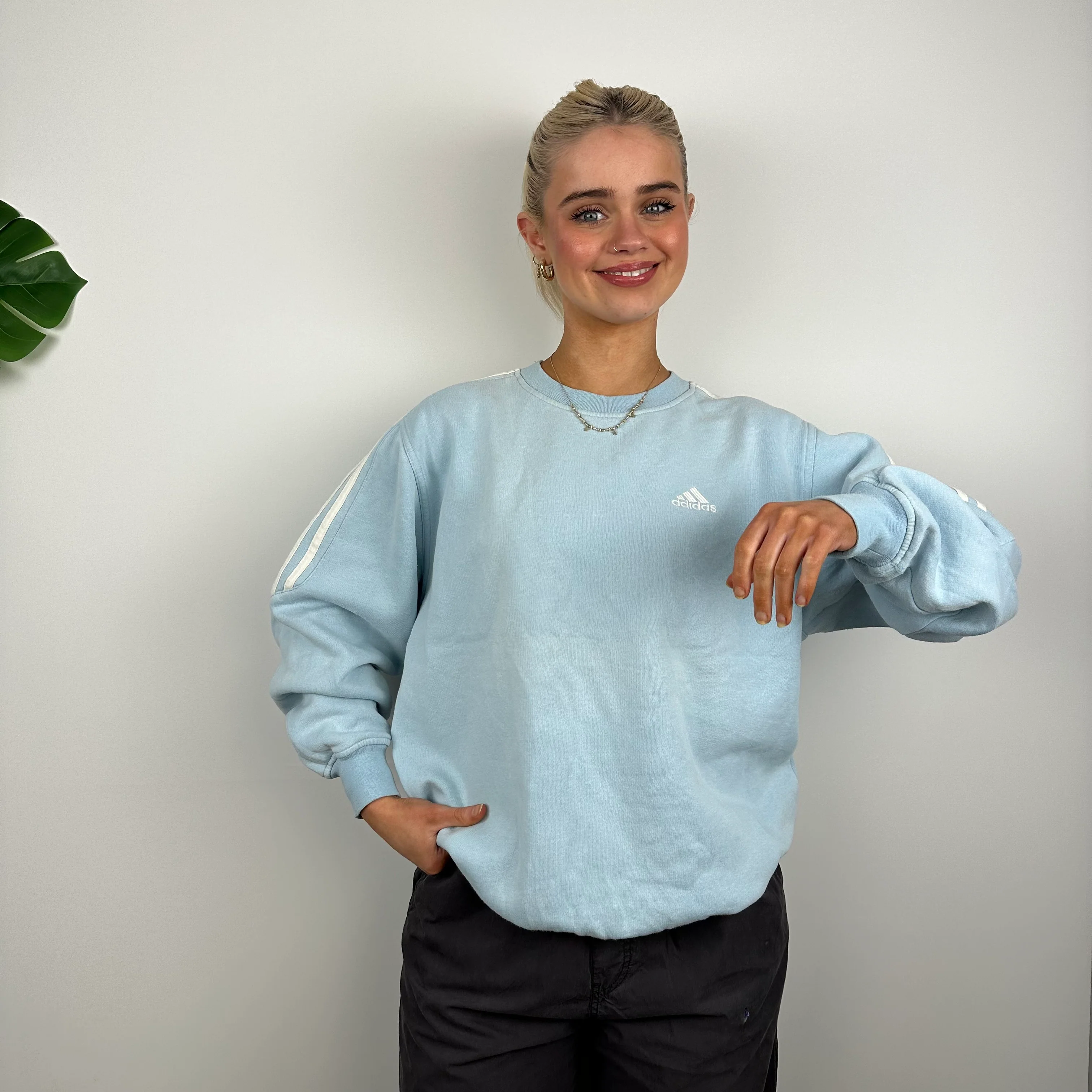 Adidas Baby Blue Embroidered Spell Out Sweatshirt (M) - Image 6