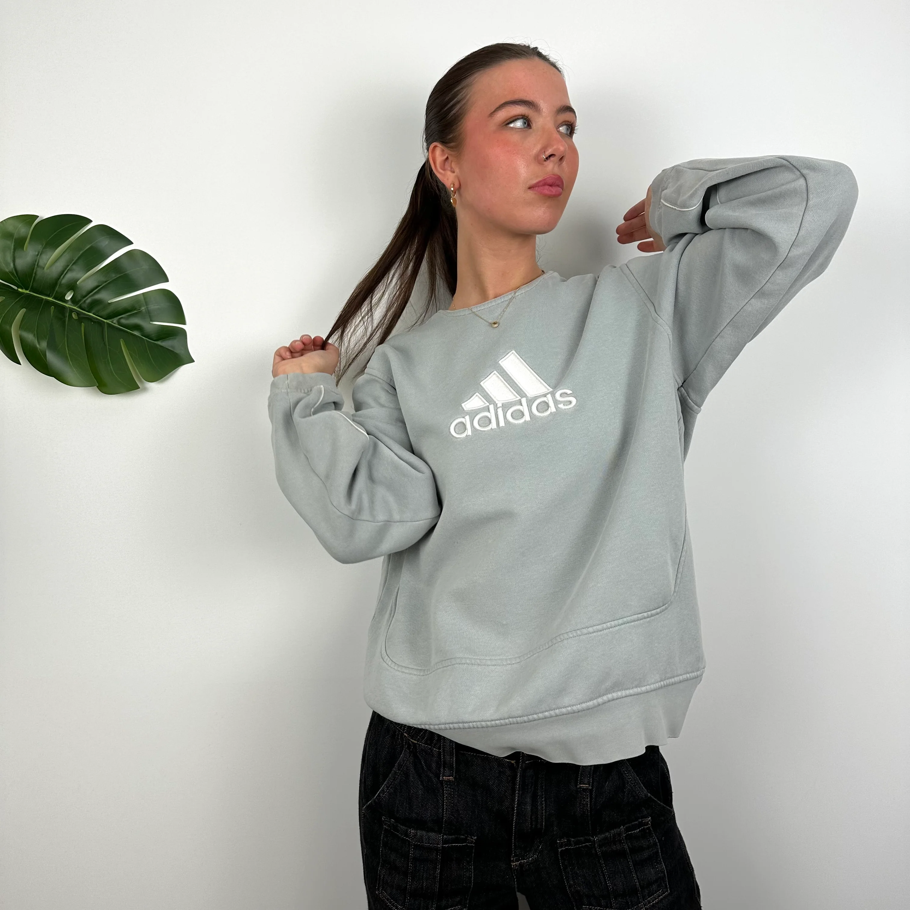 Adidas Baby Blue Embroidered Spell Out Sweatshirt (L) - Image 4