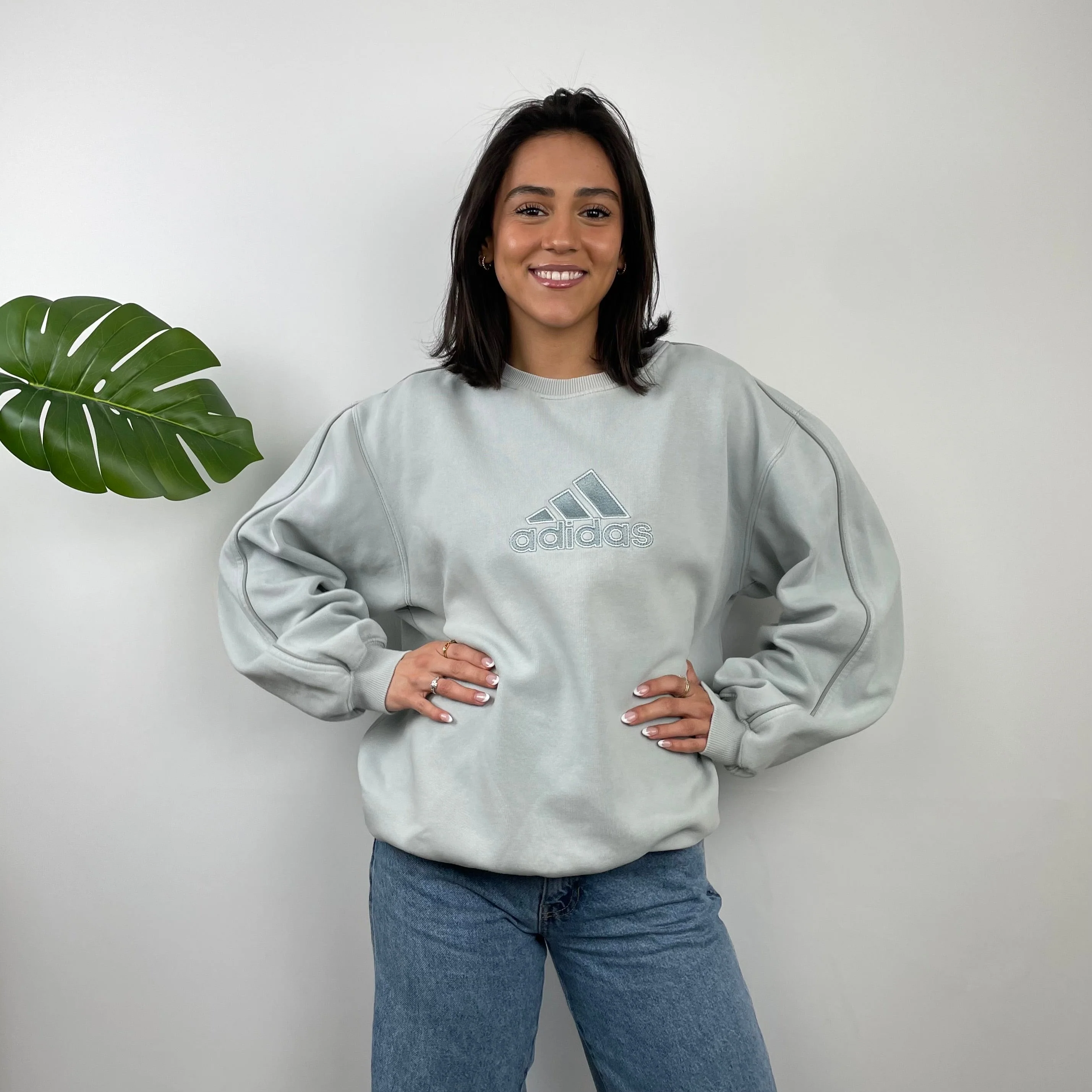 Adidas Baby Blue Embroidered Spell Out Sweatshirt (M)
