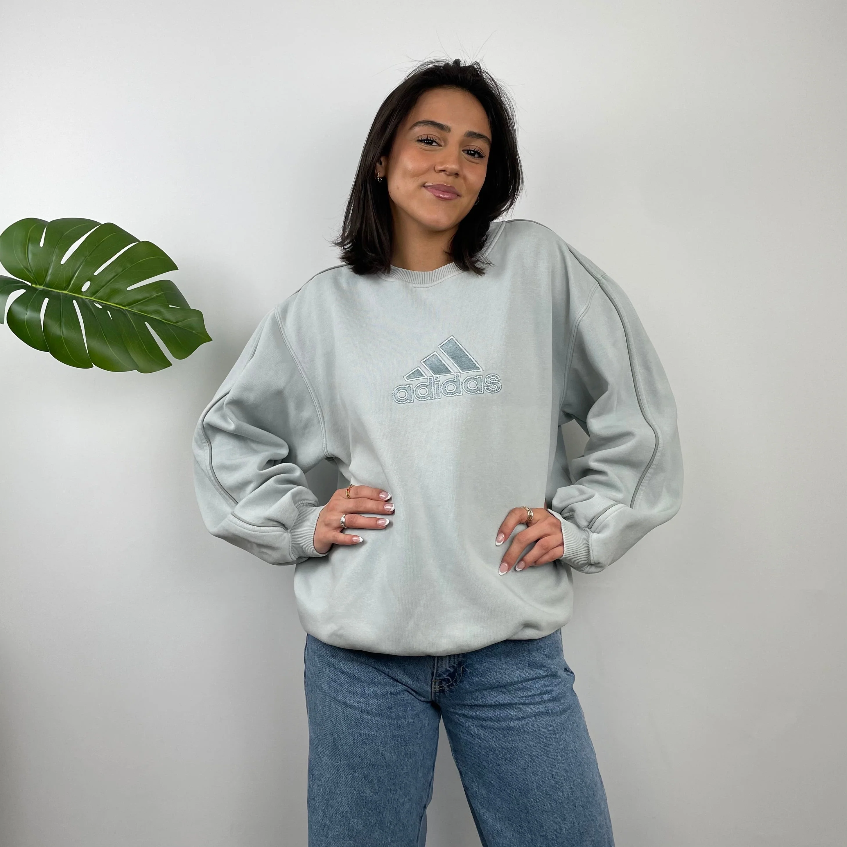 Adidas Baby Blue Embroidered Spell Out Sweatshirt (M) - Image 2