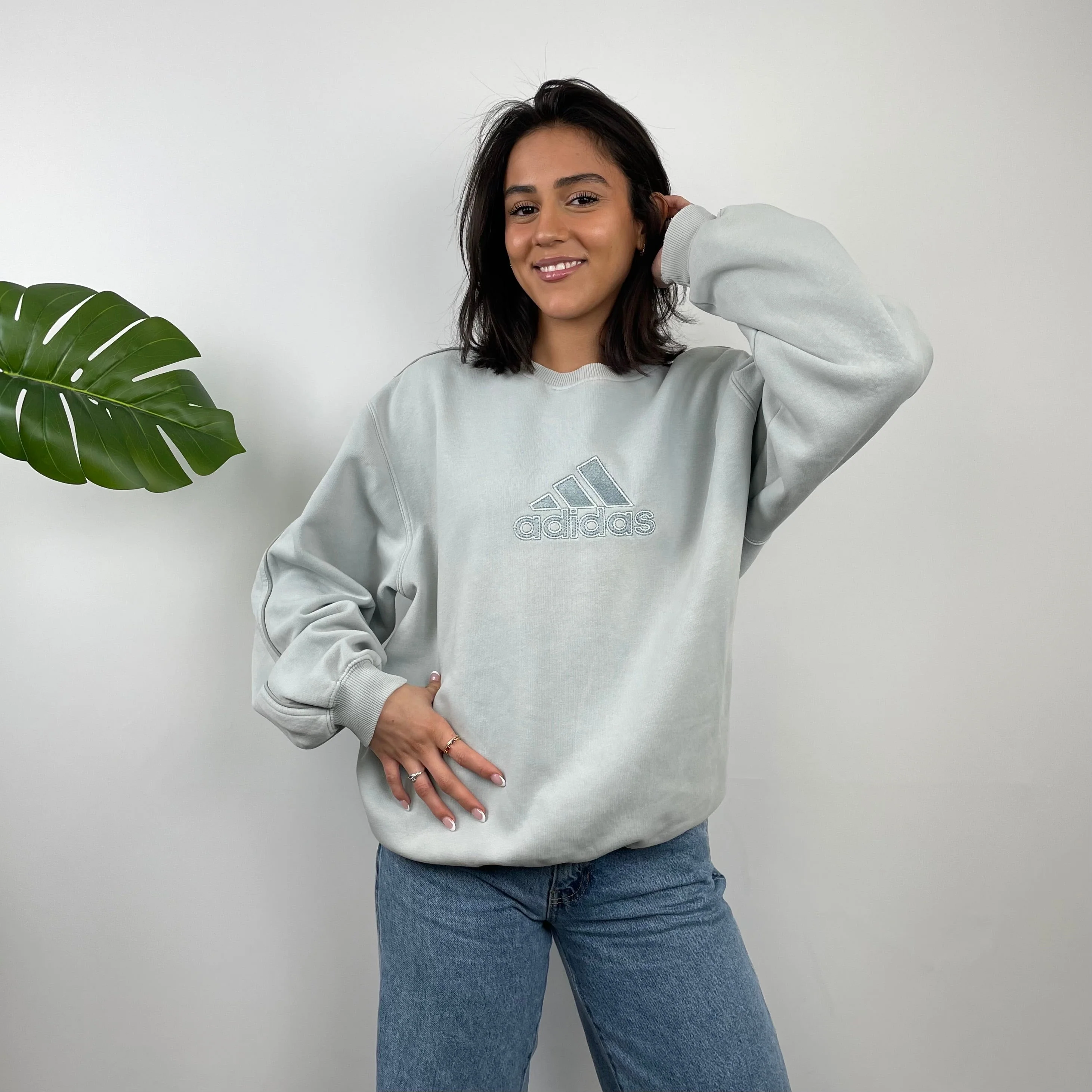 Adidas Baby Blue Embroidered Spell Out Sweatshirt (M) - Image 3