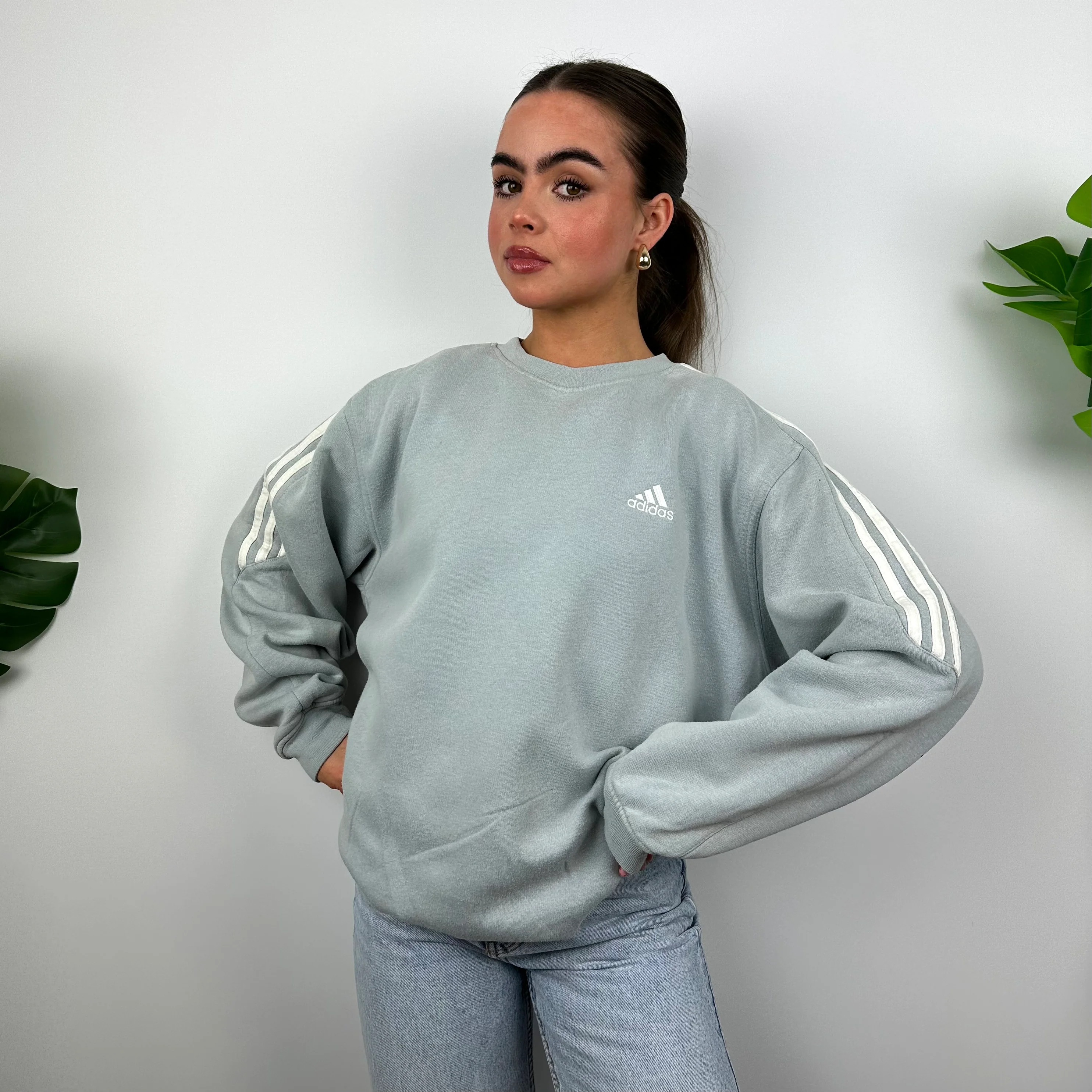 Adidas Baby Blue Embroidered Spell Out Sweatshirt (M) - Image 4