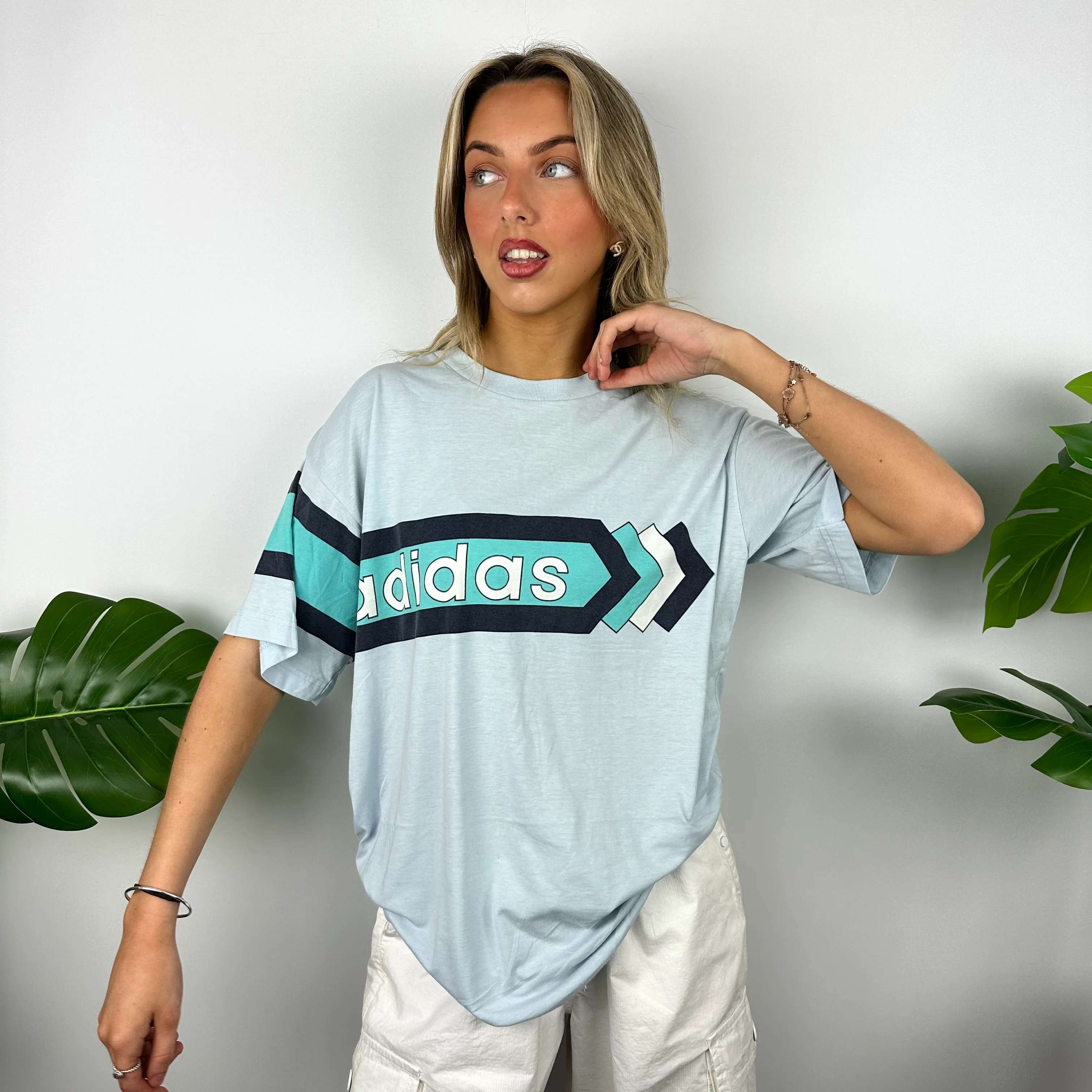 Adidas Baby Blue Spell Out T Shirt (L) - Image 2