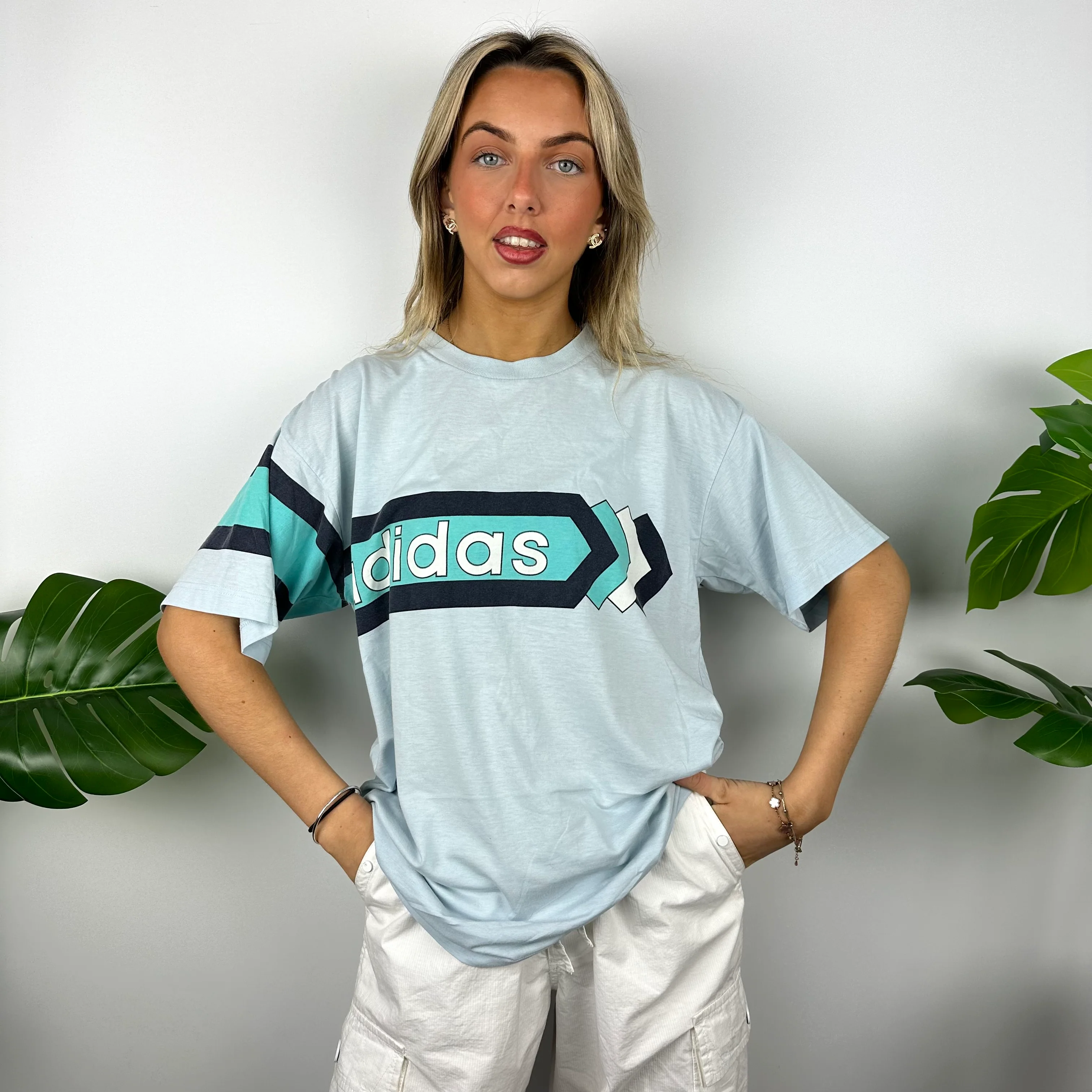 Adidas Baby Blue Spell Out T Shirt (L) - Image 3