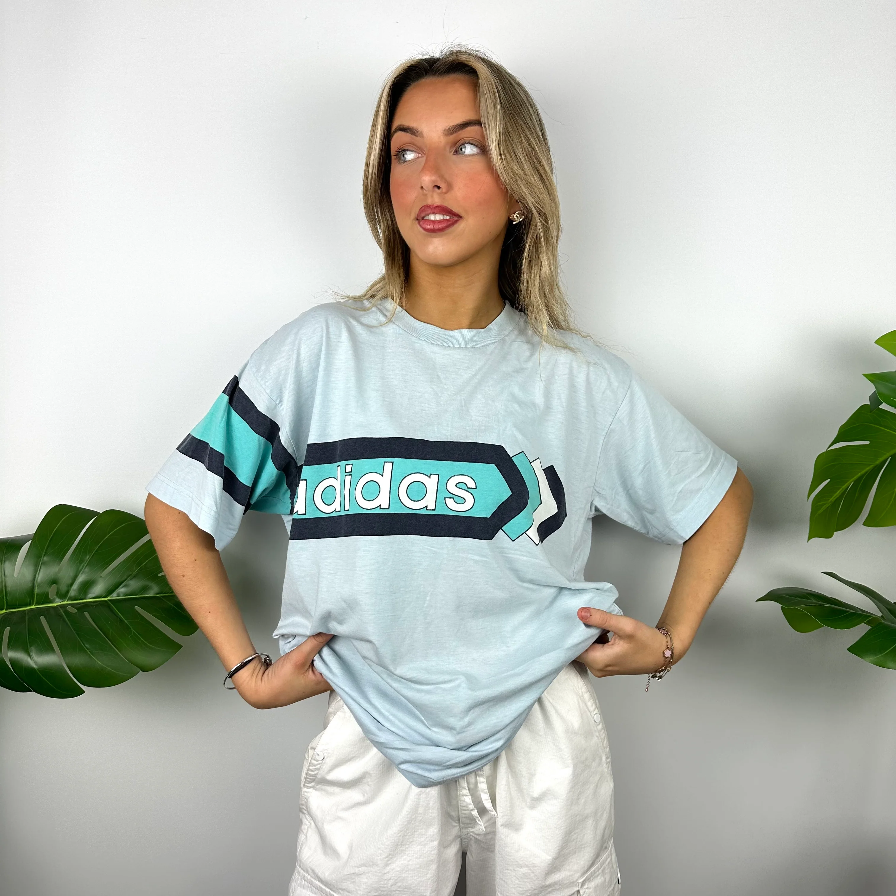 Adidas Baby Blue Spell Out T Shirt (L) - Image 5