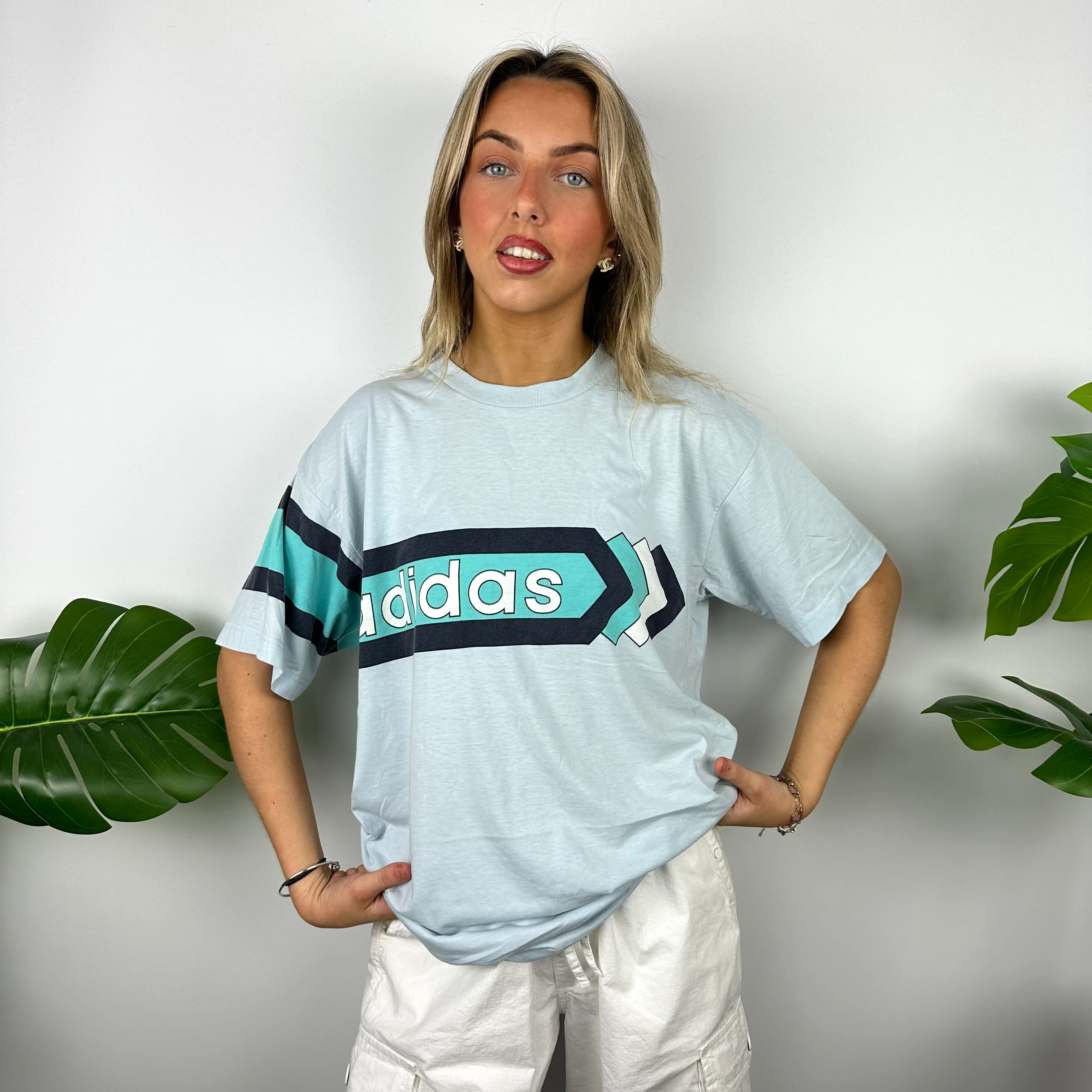 Adidas Baby Blue Spell Out T Shirt (L) - Image 6