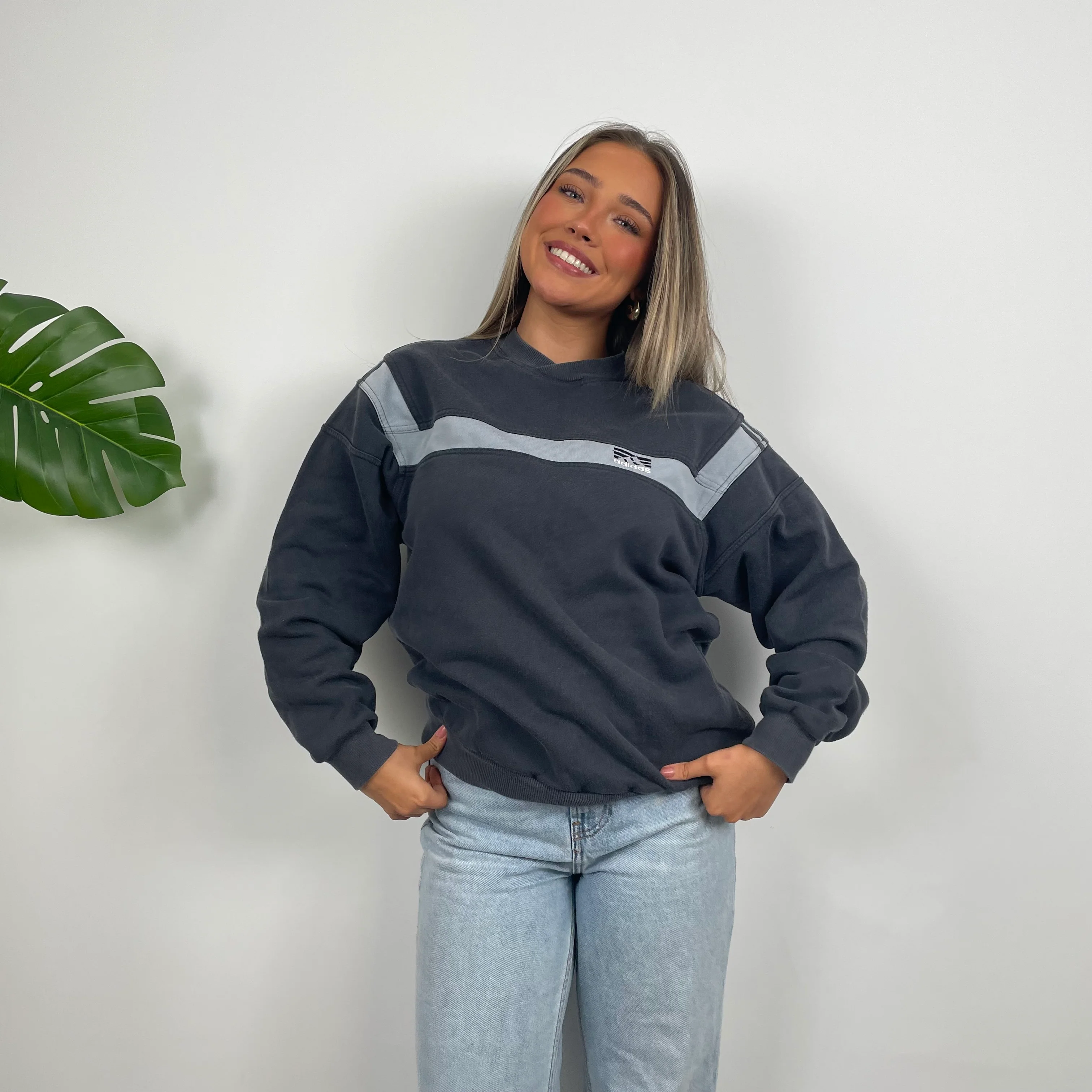 Adidas Black and Grey Embroidered Spell Out Sweatshirt (M) - Image 4