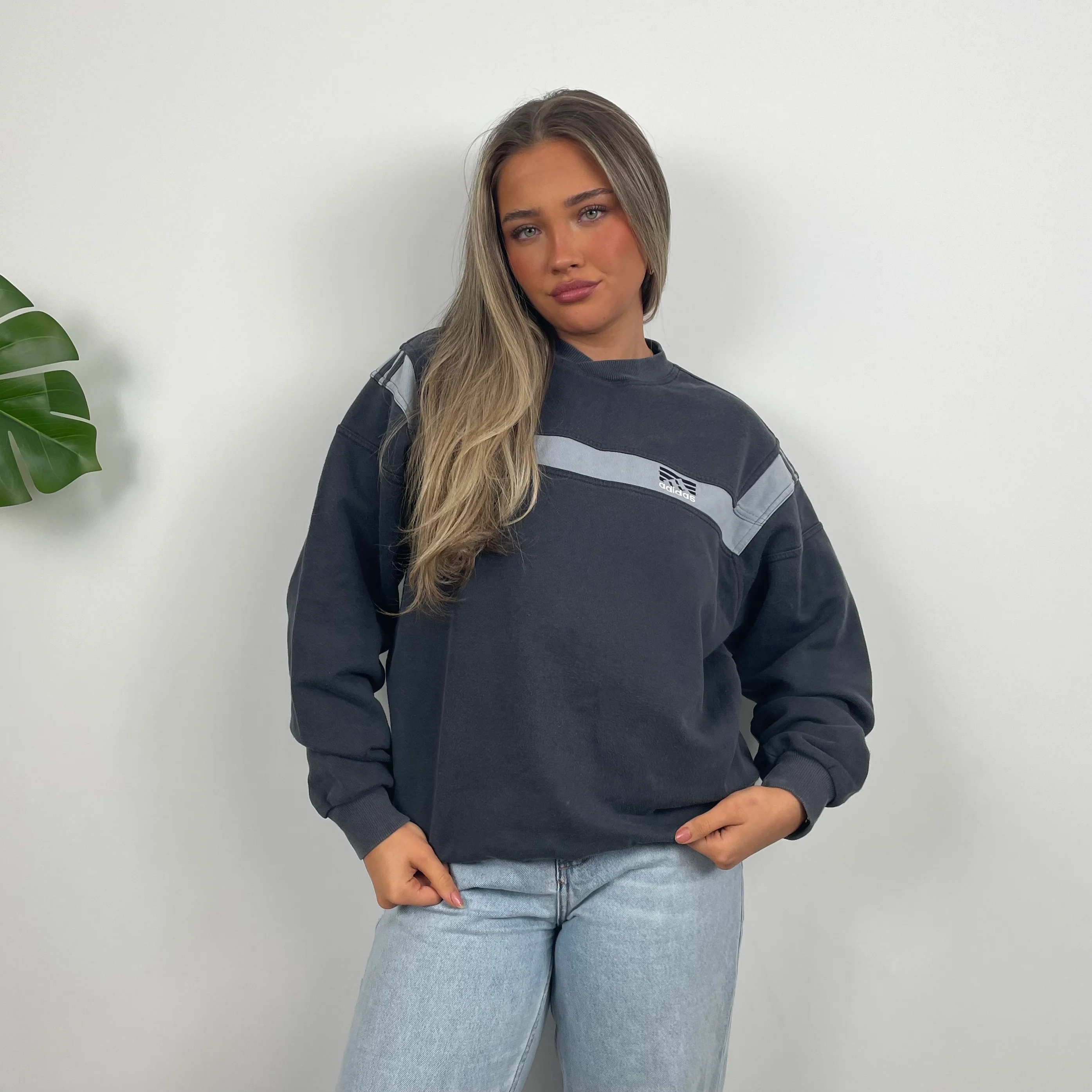 Adidas Black and Grey Embroidered Spell Out Sweatshirt (M) - Image 7