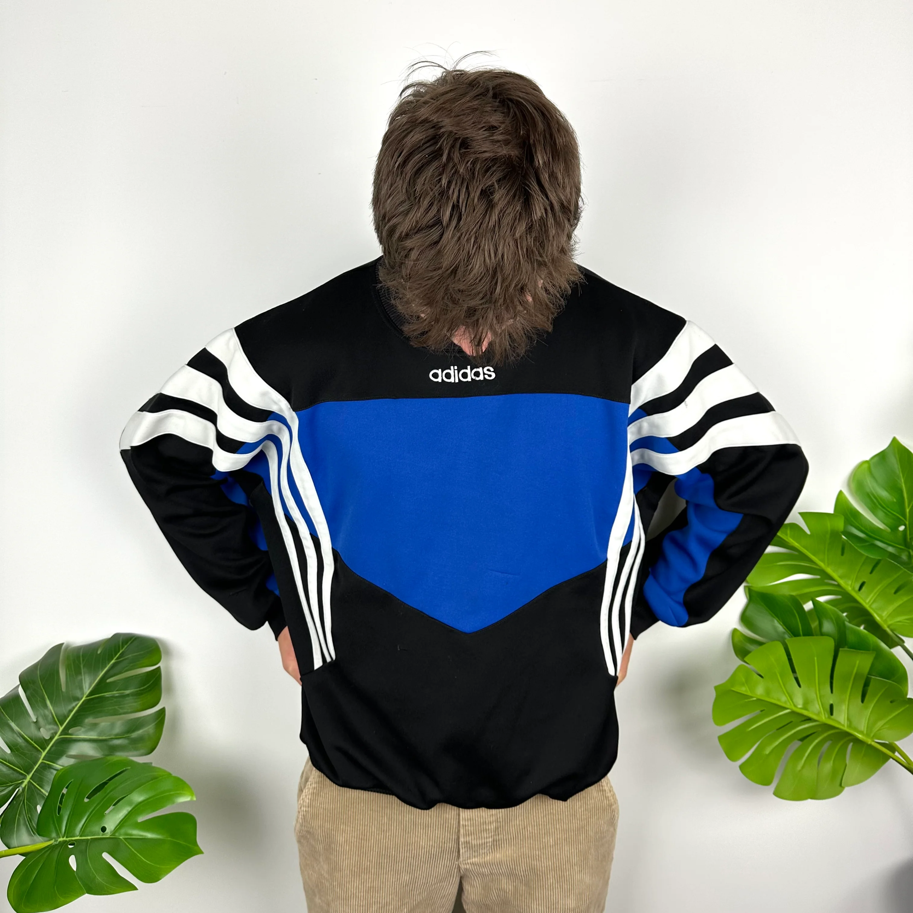 Adidas Black & Blue Embroidered Spell Out Colour Block Sweatshirt (L) - Image 3