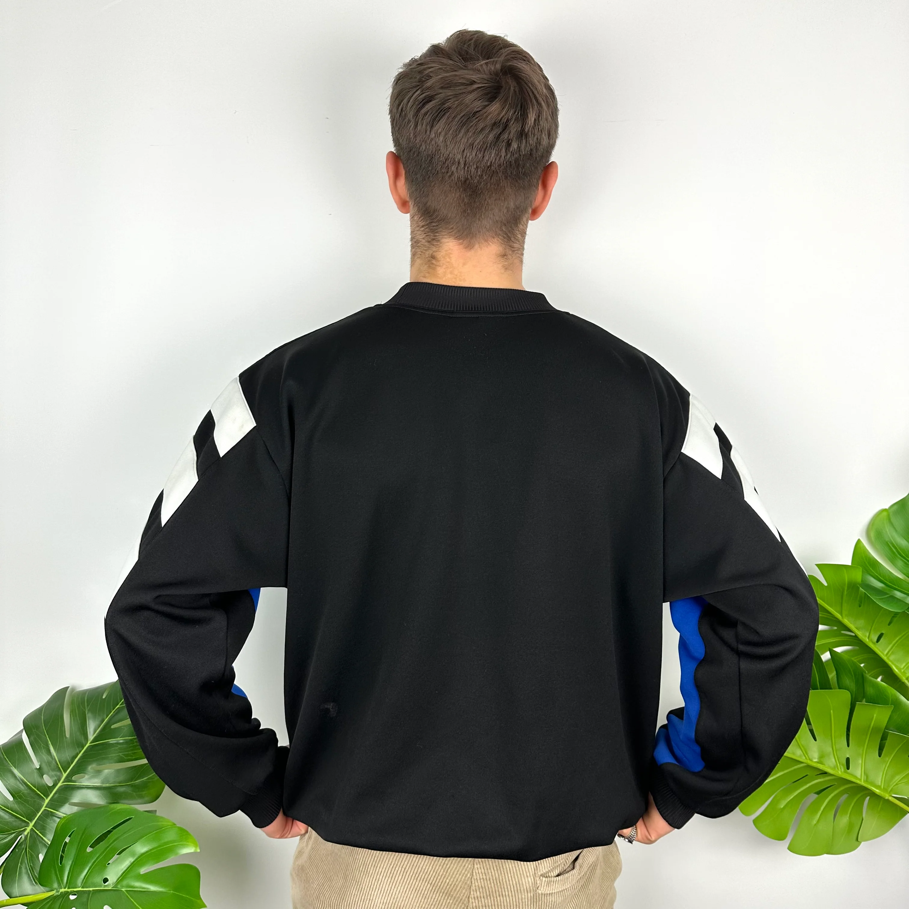 Adidas Black & Blue Embroidered Spell Out Colour Block Sweatshirt (L) - Image 4