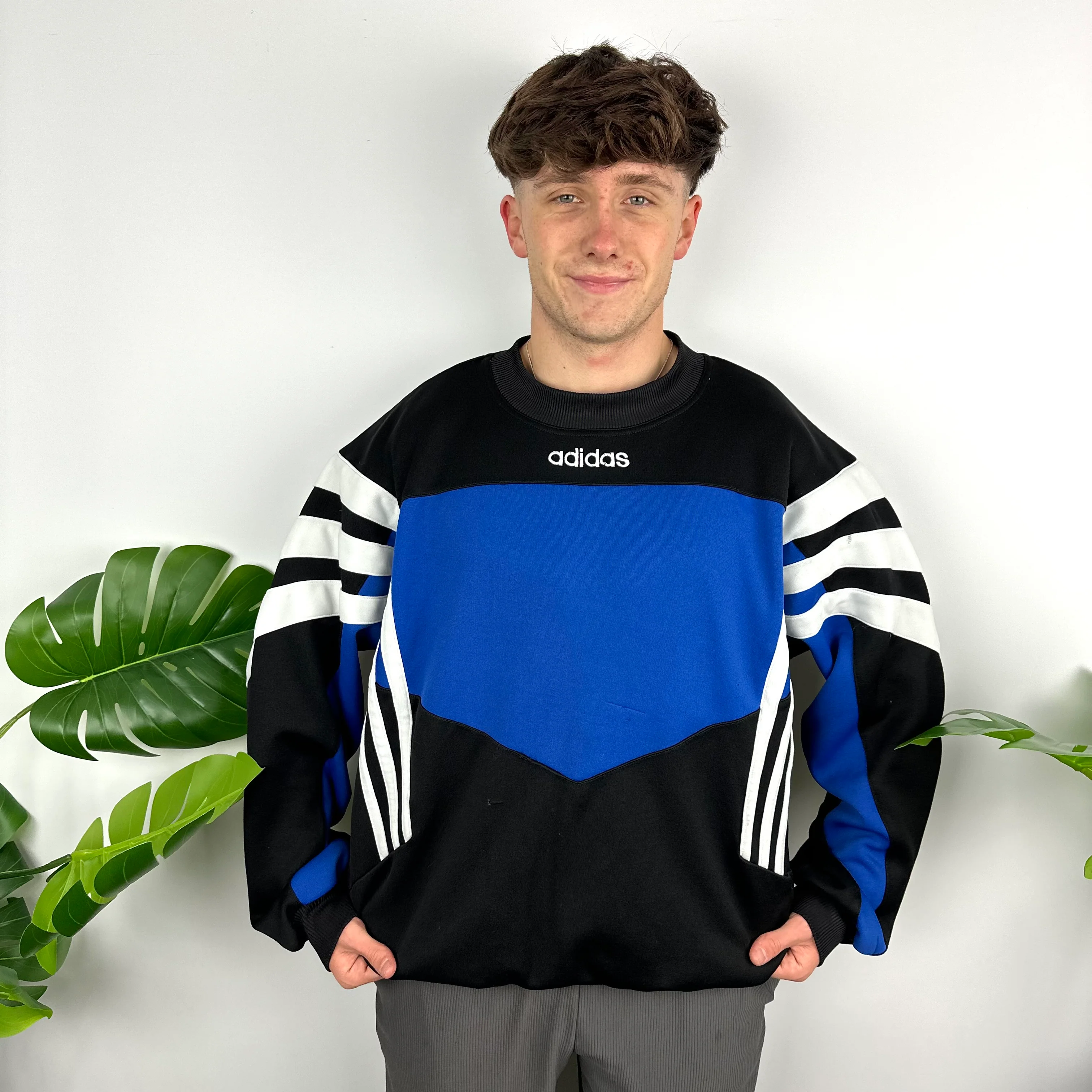 Adidas Black & Blue Embroidered Spell Out Colour Block Sweatshirt (L) - Image 6