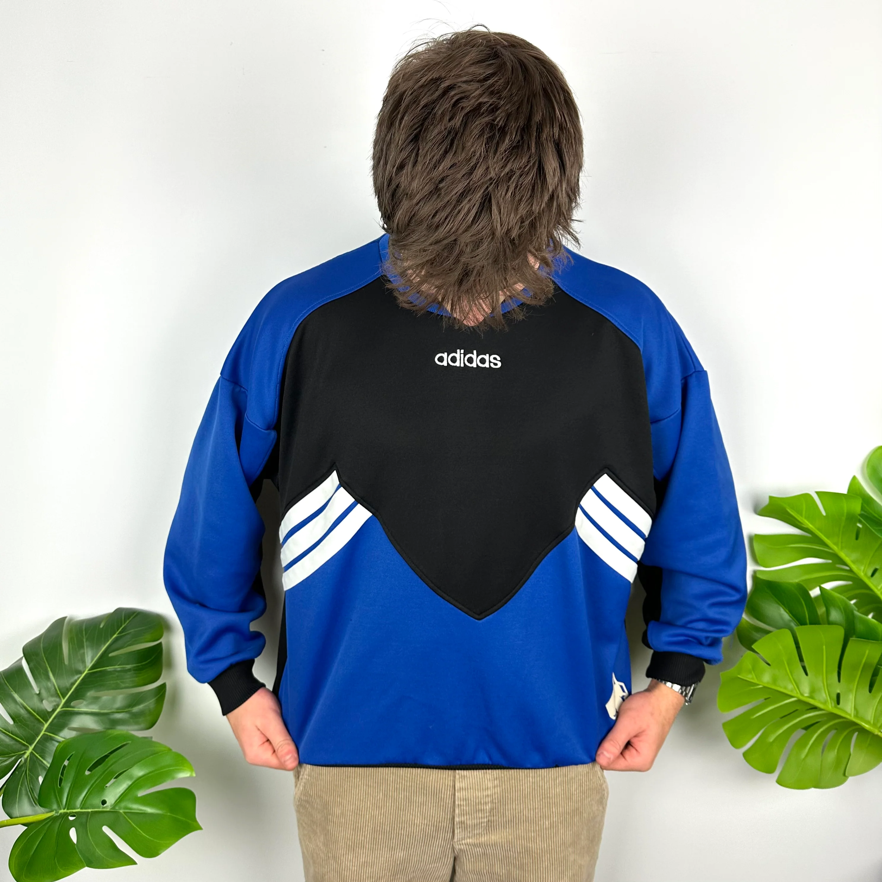 Adidas Black & Blue Embroidered Spell Out Colour Block Sweatshirt (M) - Image 3