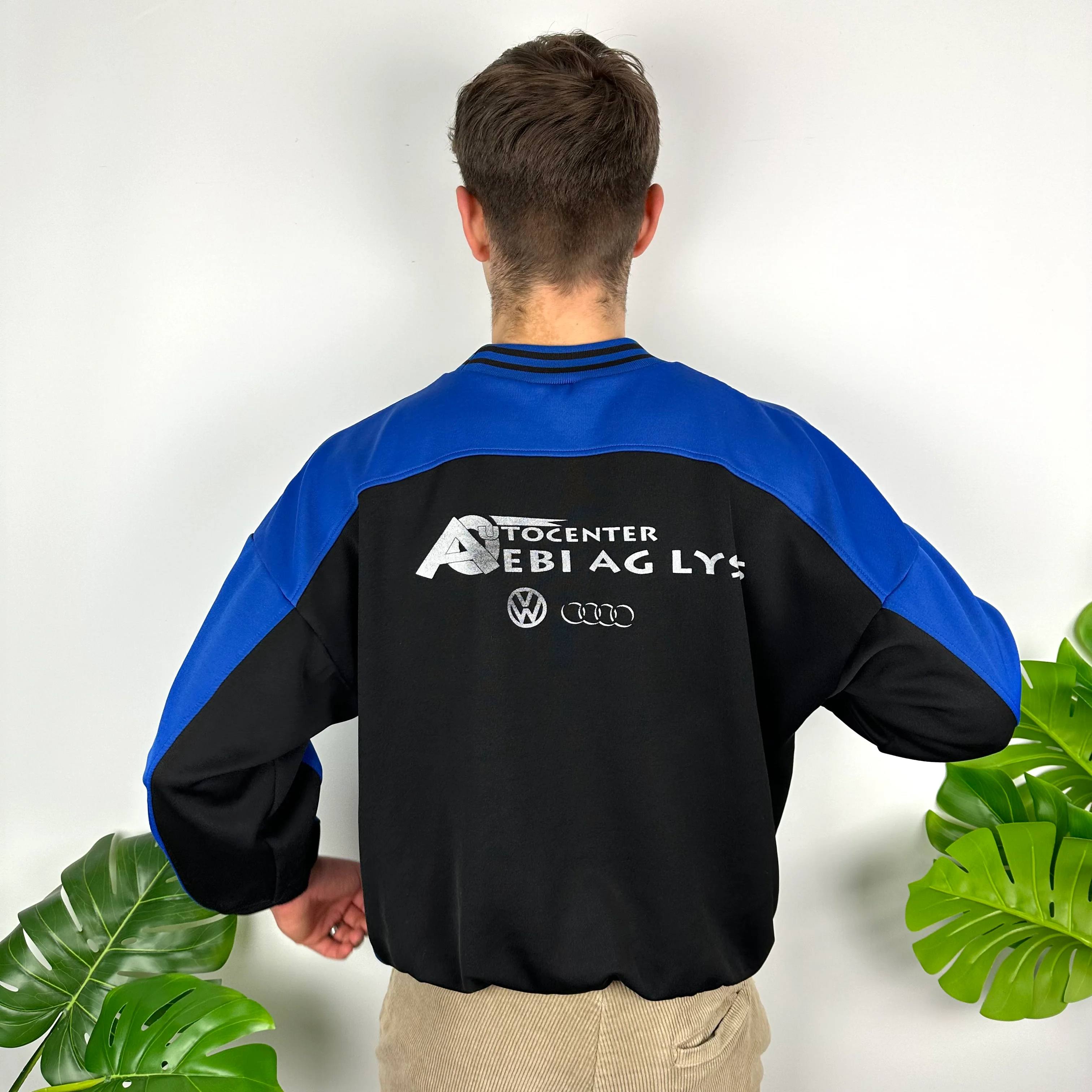 Adidas Black & Blue Embroidered Spell Out Colour Block Sweatshirt (M) - Image 4