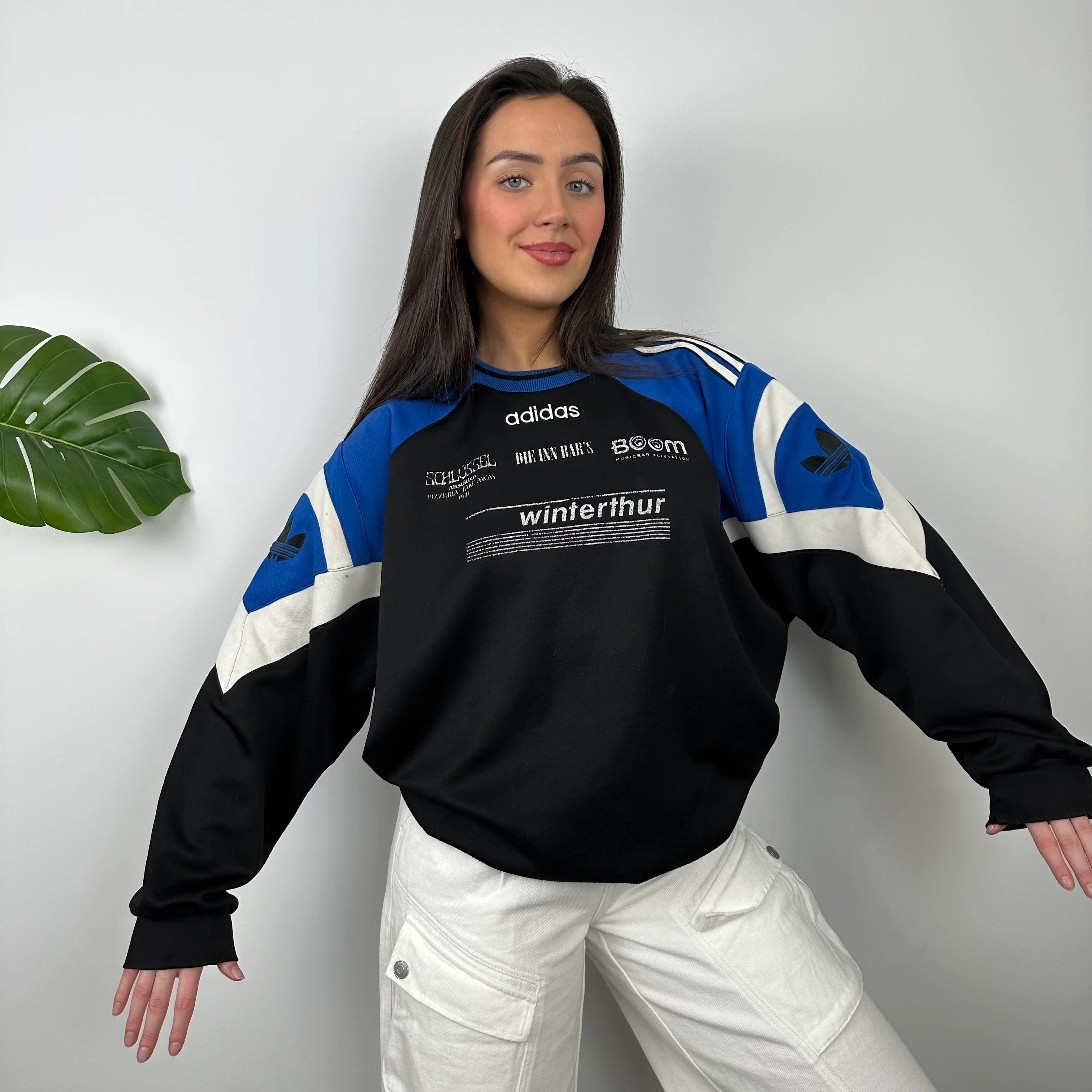 Adidas Black & Blue Embroidered Spell Out Colour Block Sweatshirt (L) - Image 6