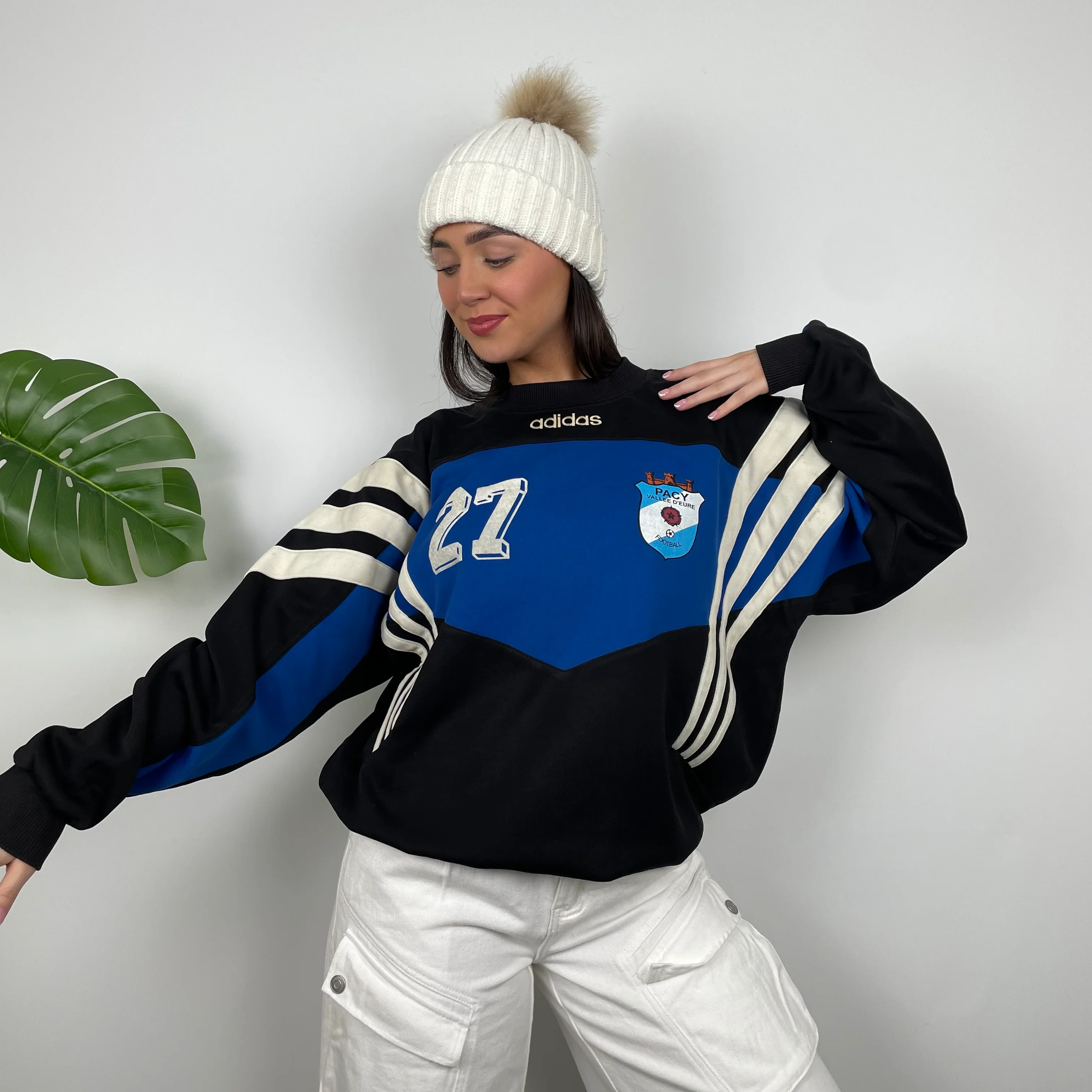 Adidas Black & Blue Embroidered Spell Out Colour Block Sweatshirt (L) - Image 5