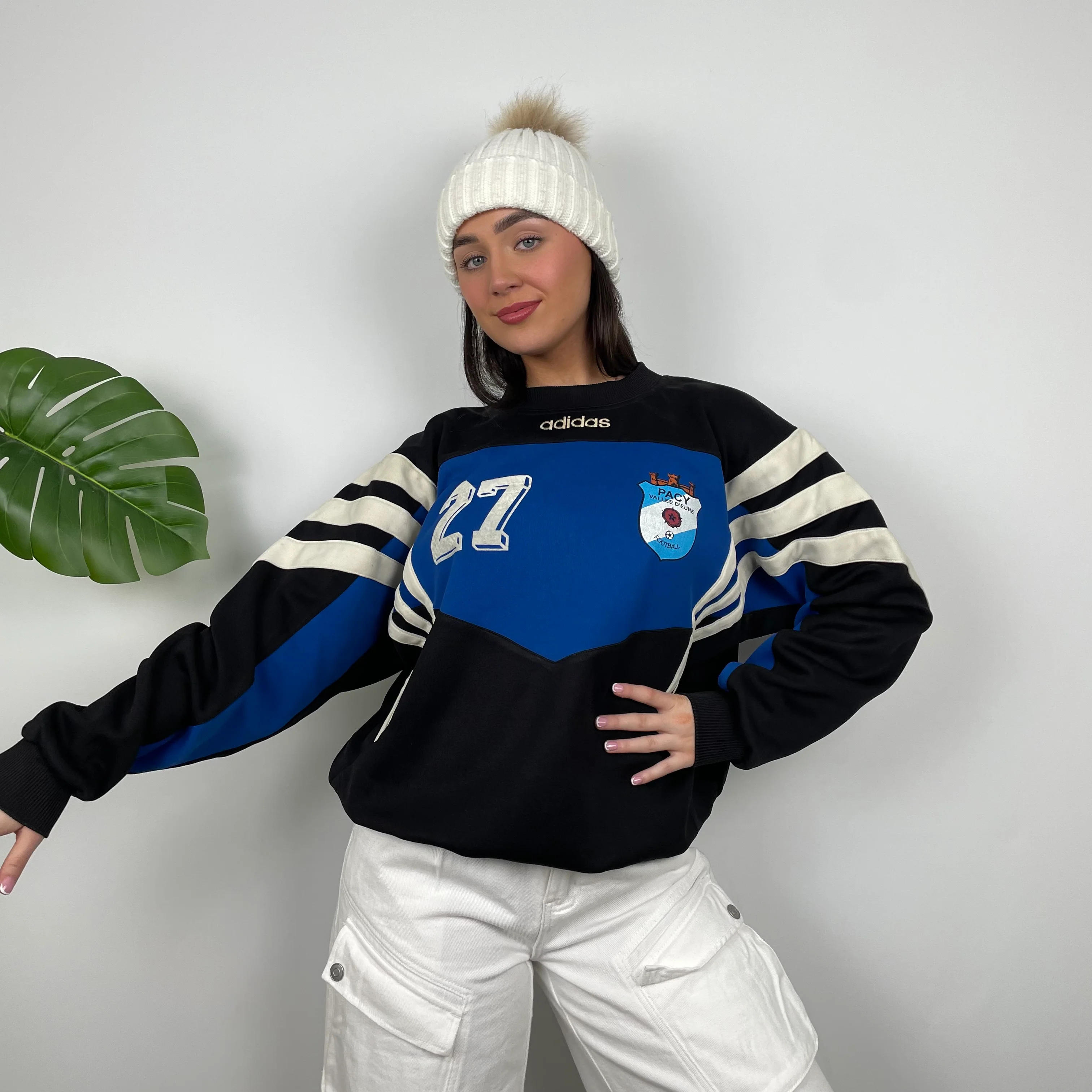 Adidas Black & Blue Embroidered Spell Out Colour Block Sweatshirt (L) - Image 6