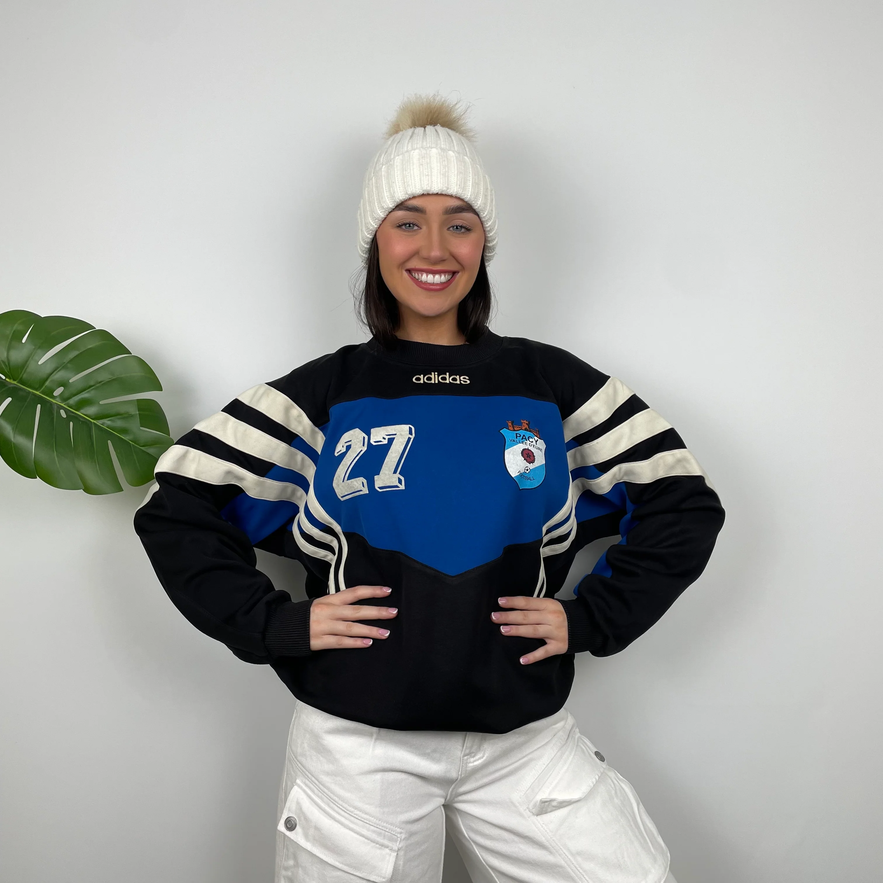 Adidas Black & Blue Embroidered Spell Out Colour Block Sweatshirt (L) - Image 7