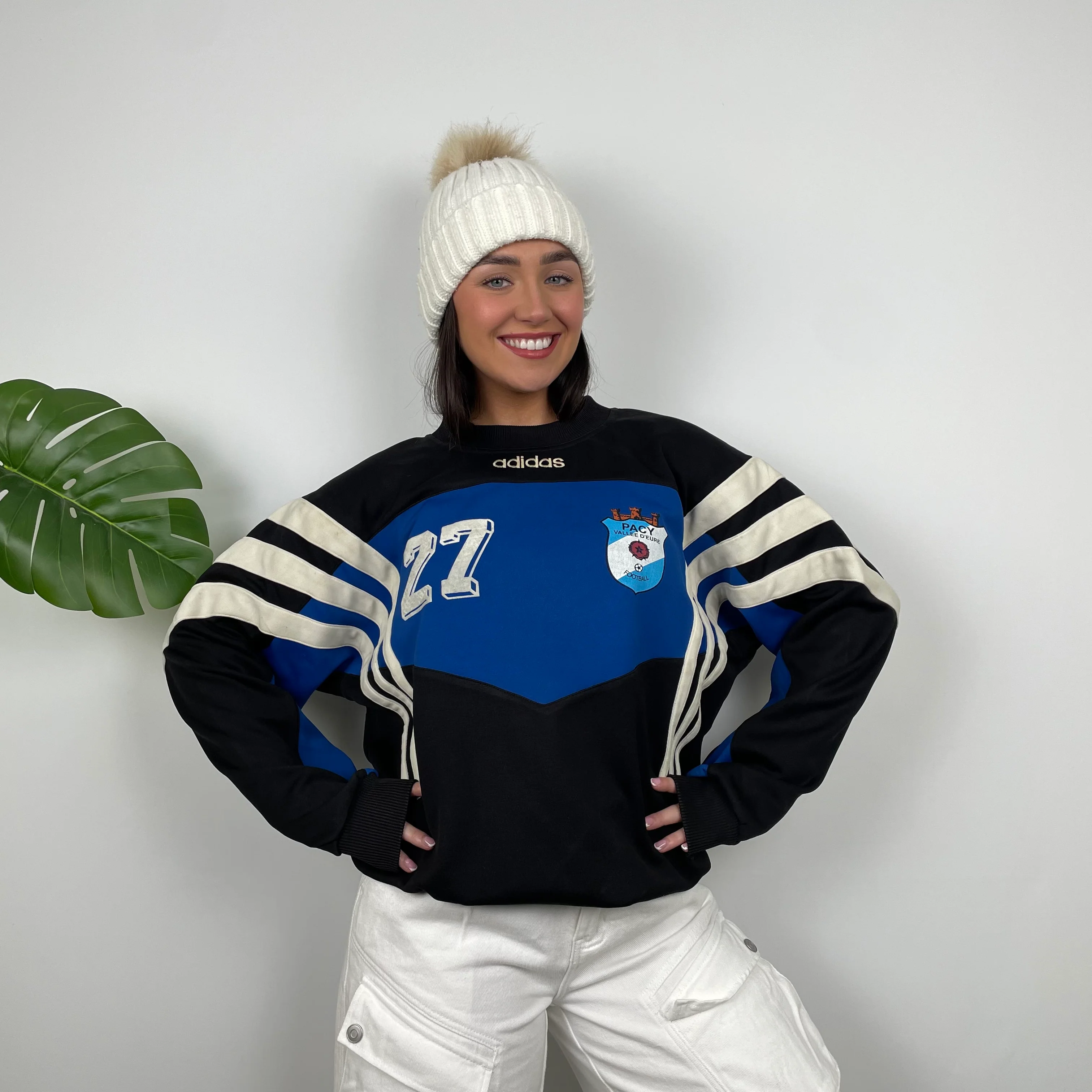 Adidas Black & Blue Embroidered Spell Out Colour Block Sweatshirt (L) - Image 8