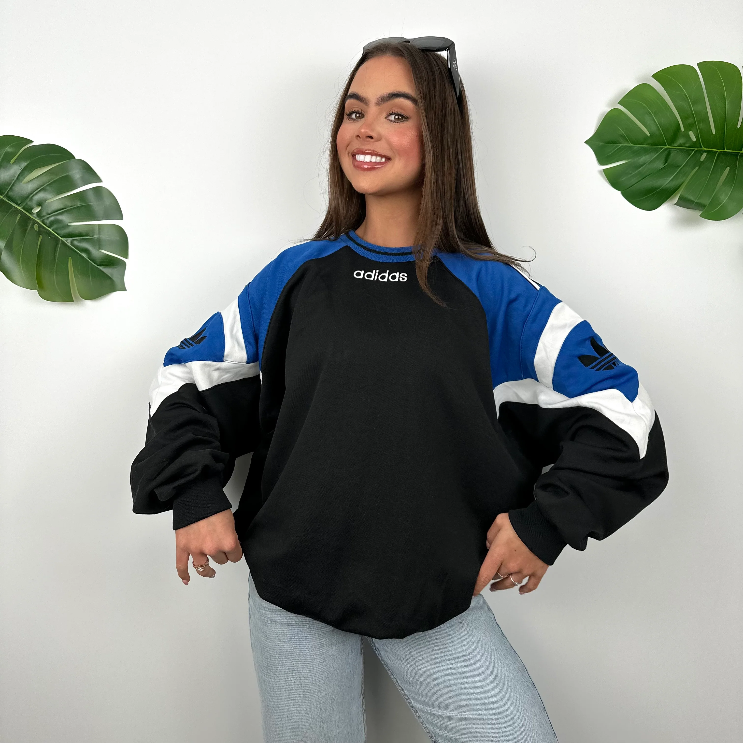 Adidas Black & Blue Embroidered Spell Out Sweatshirt (L) - Image 3