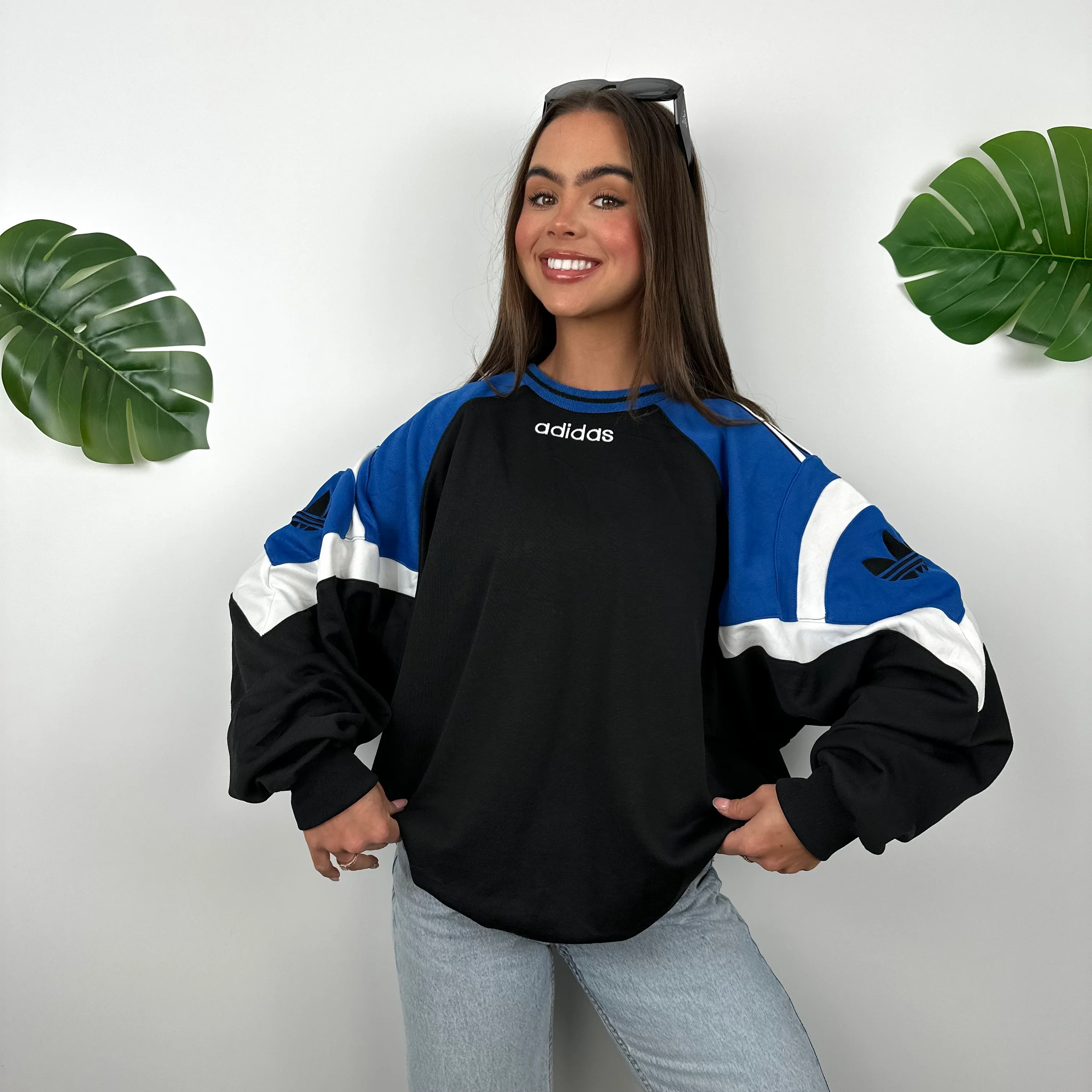 Adidas Black & Blue Embroidered Spell Out Sweatshirt (L) - Image 5