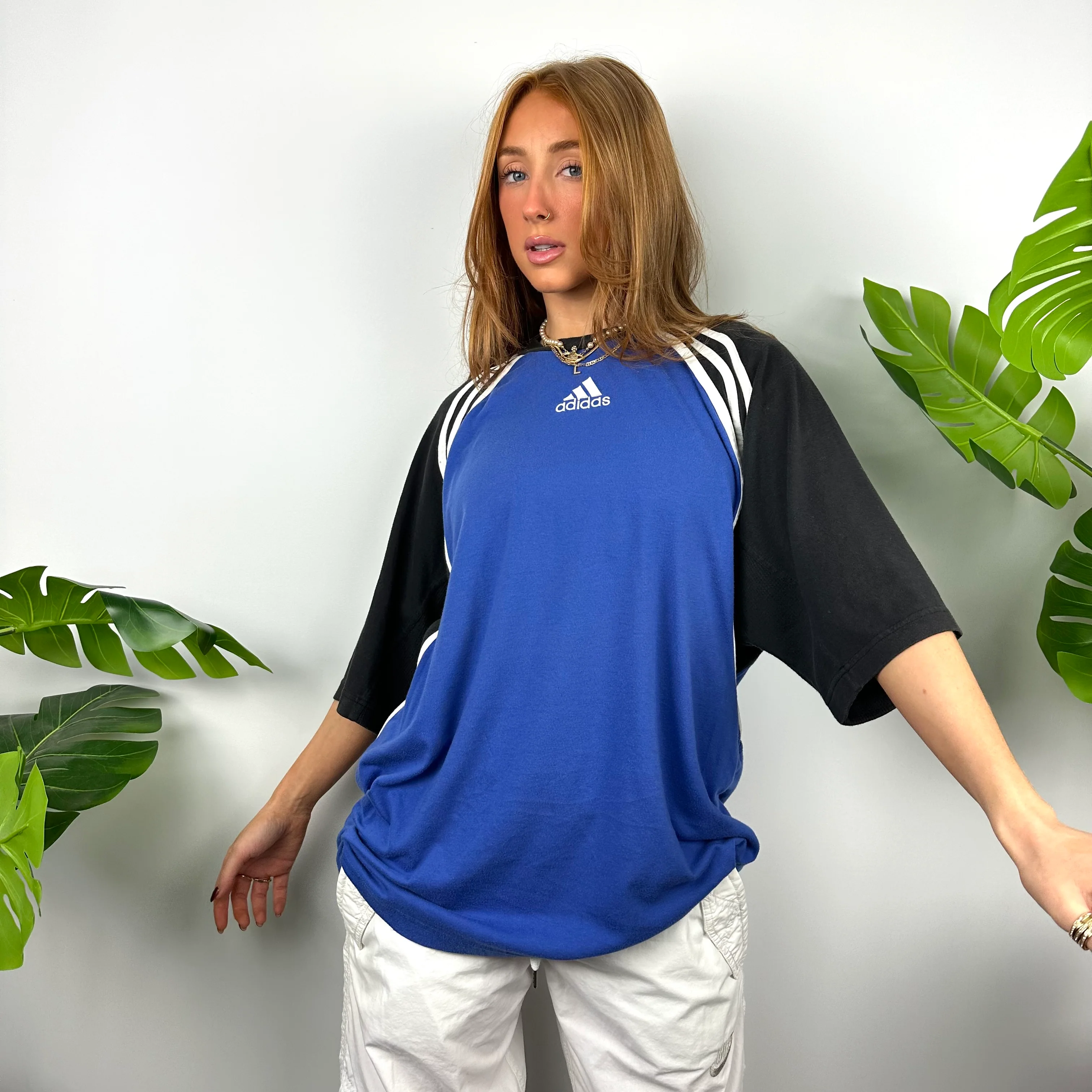 Adidas Black & Blue Embroidered Spell Out T Shirt (XL)
