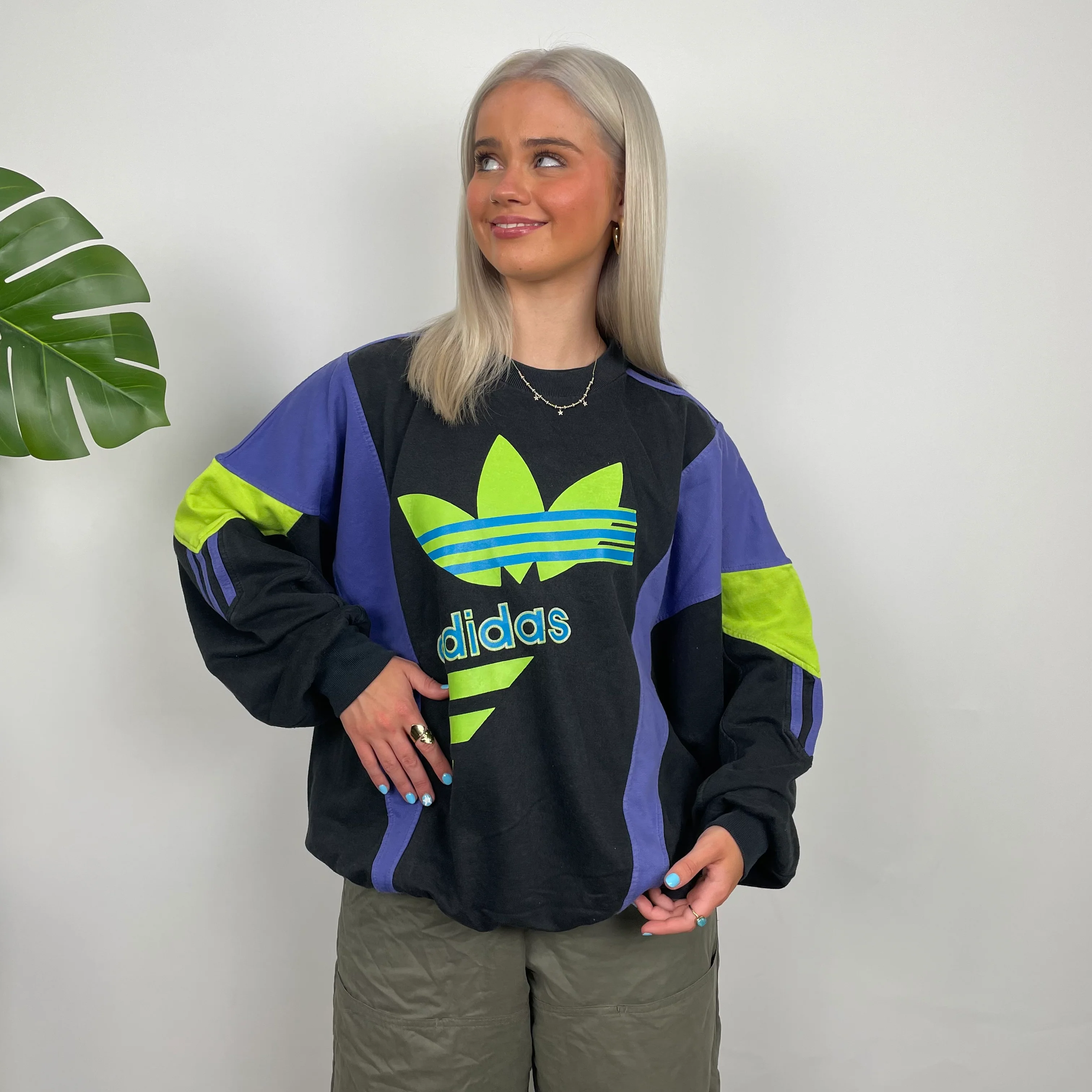 Adidas Black Colour Block Sweatshirt (M) - Image 2