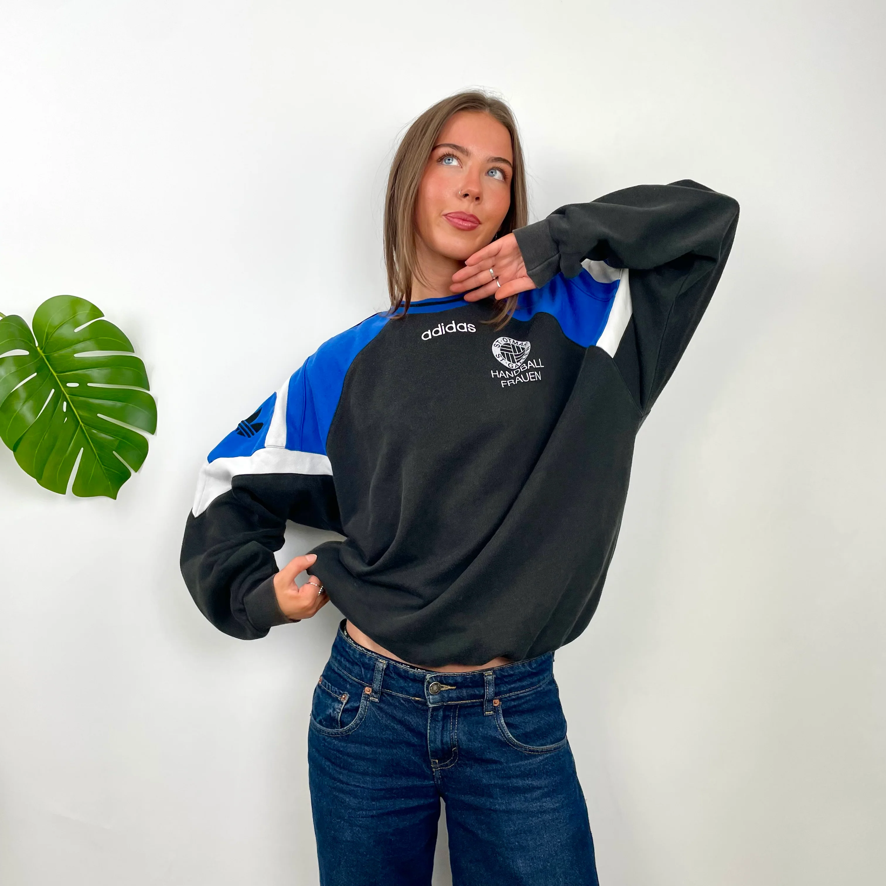 Adidas Black Embroidered Spell Out Colour Block Sweatshirt (L) - Image 2