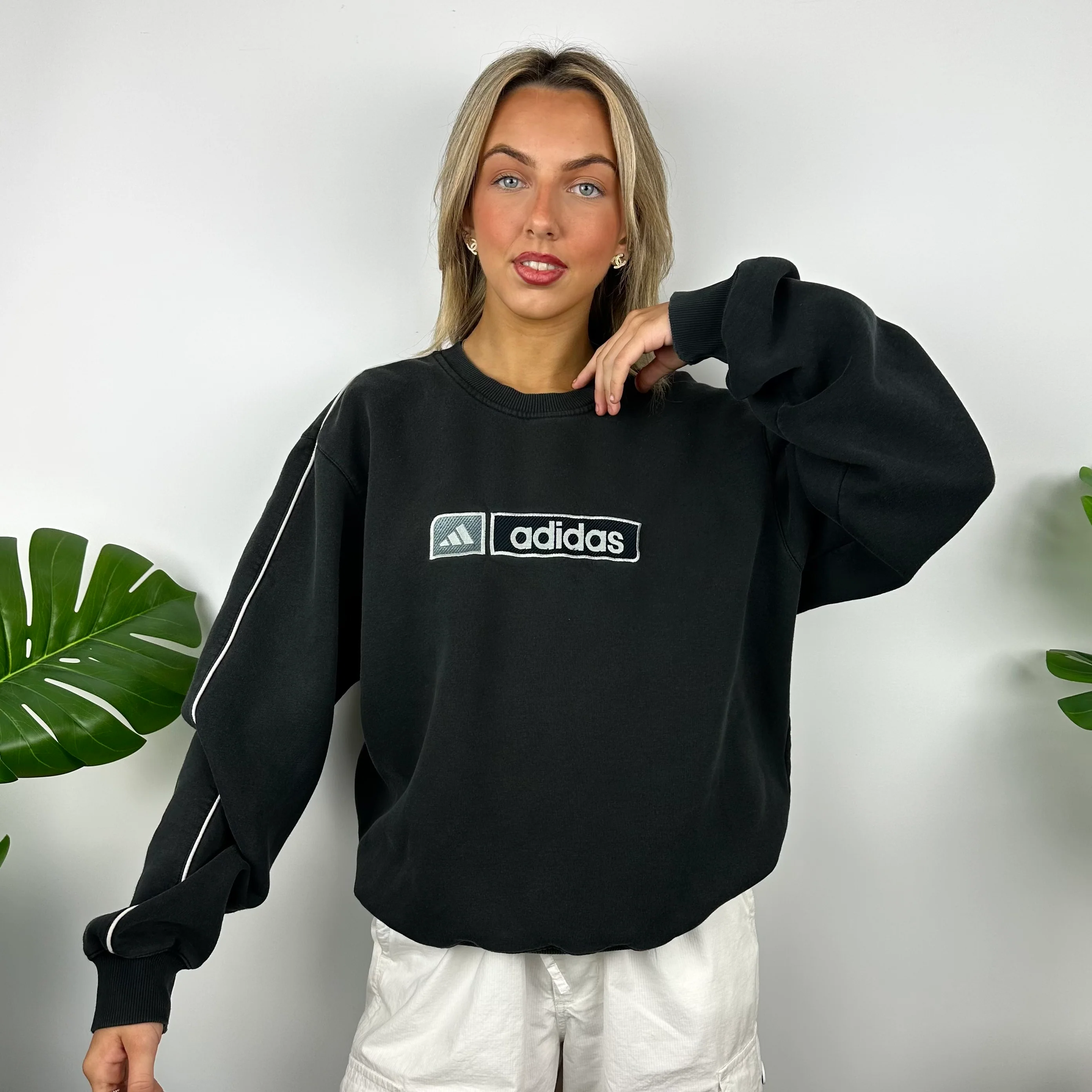 Adidas Black Embroidered Spell Out Sweatshirt (M) - Image 5