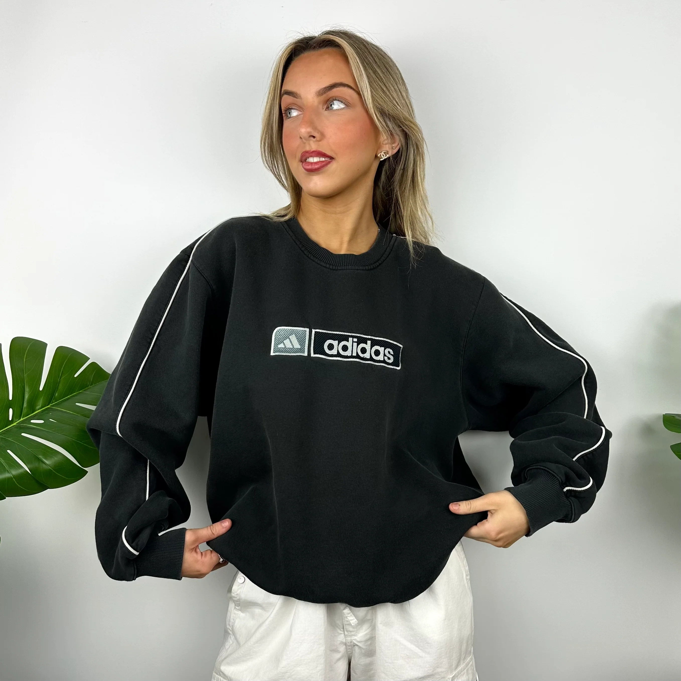 Adidas Black Embroidered Spell Out Sweatshirt (M) - Image 6