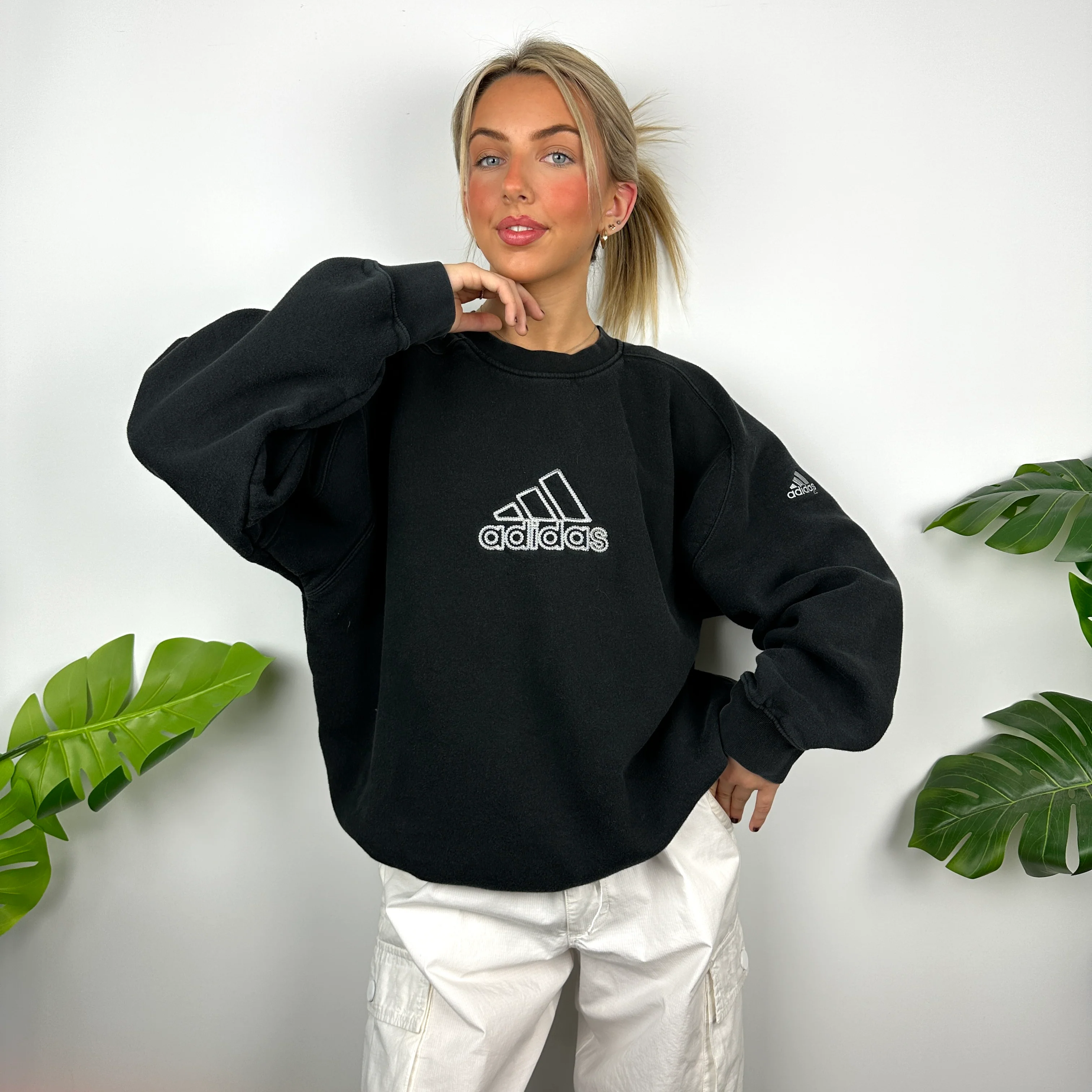 Adidas Black Embroidered Spell Out Sweatshirt (L) - Image 2