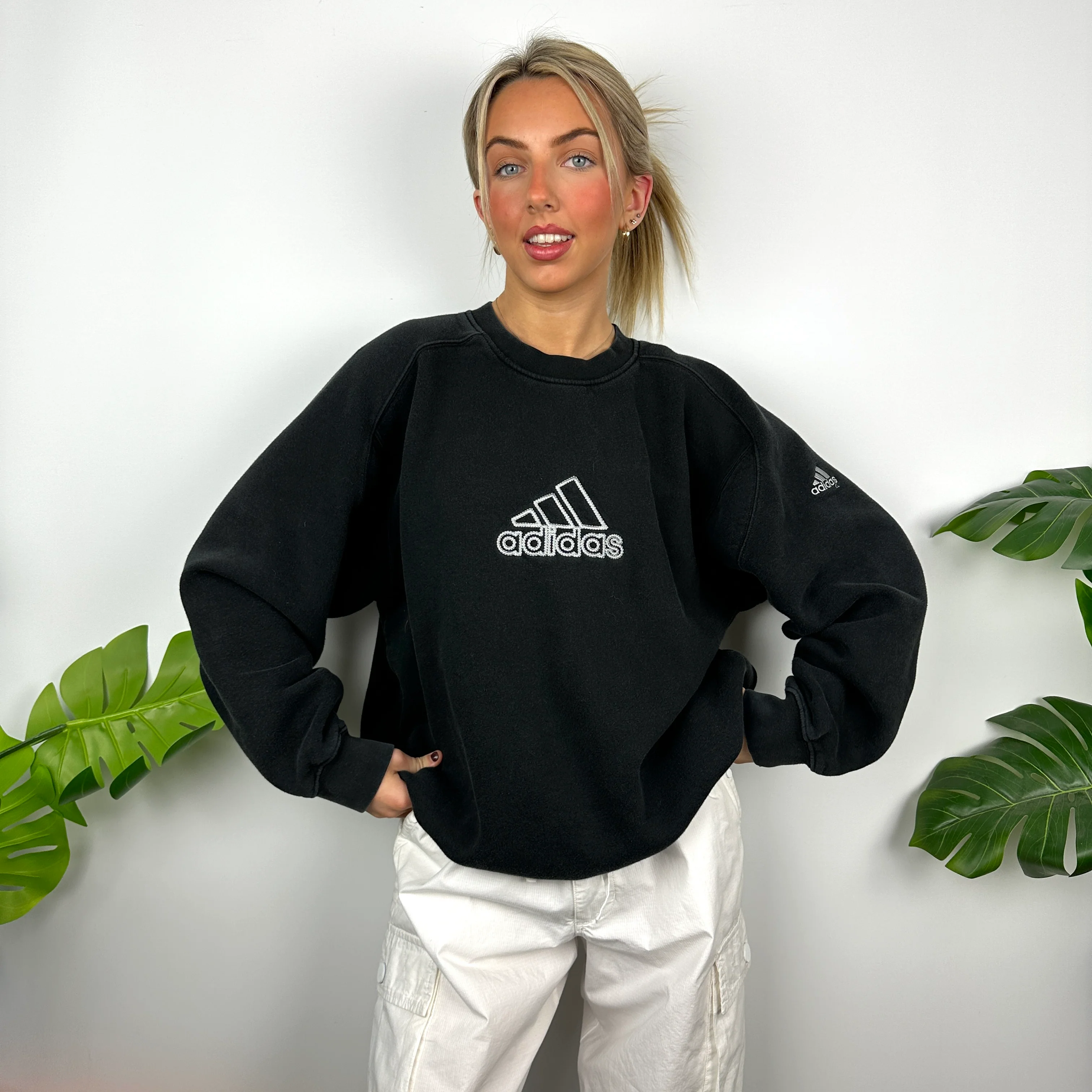Adidas Black Embroidered Spell Out Sweatshirt (L) - Image 4