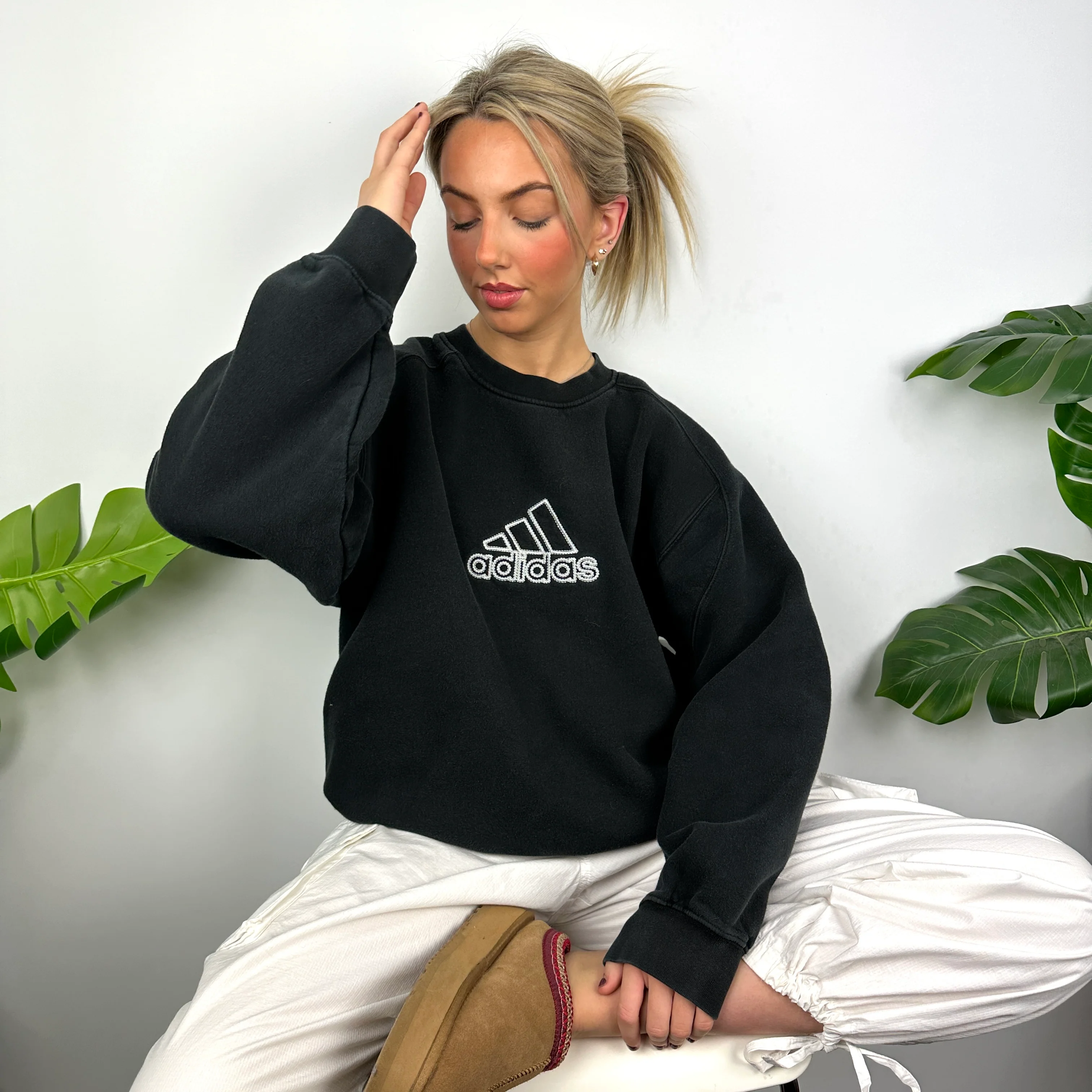 Adidas Black Embroidered Spell Out Sweatshirt (L) - Image 7