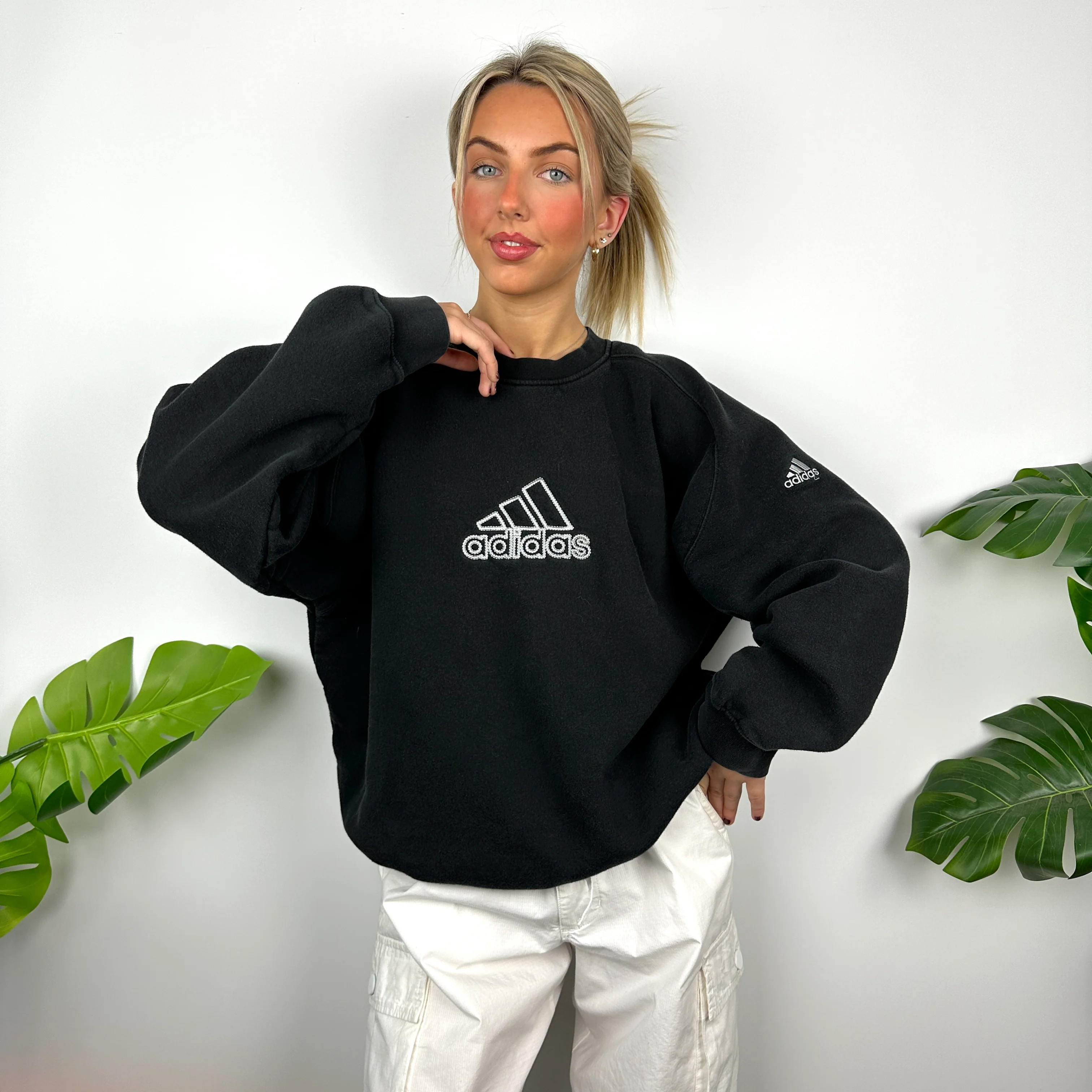 Adidas Black Embroidered Spell Out Sweatshirt (L) - Image 8