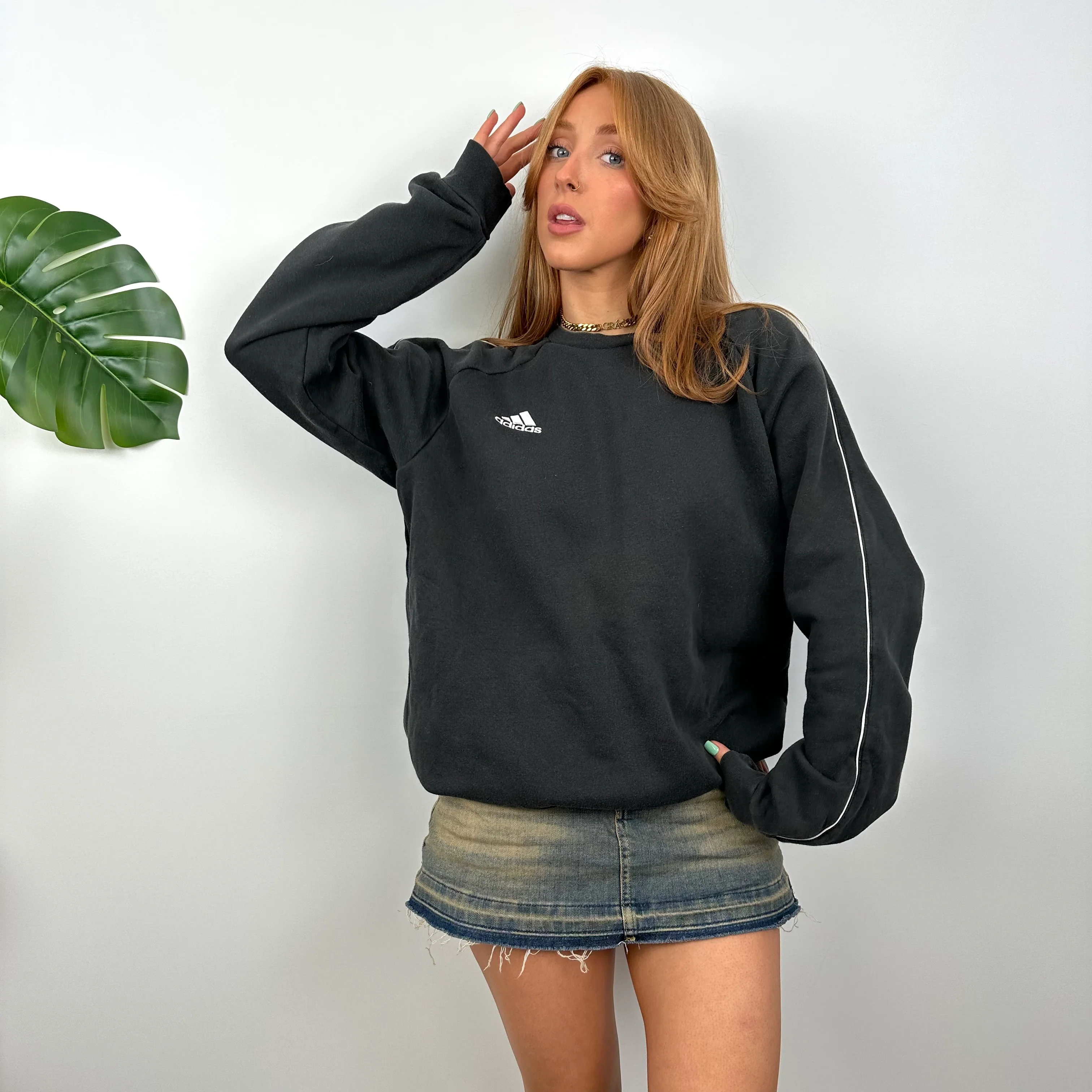 Adidas Black Embroidered Spell Out Sweatshirt (L) - Image 3