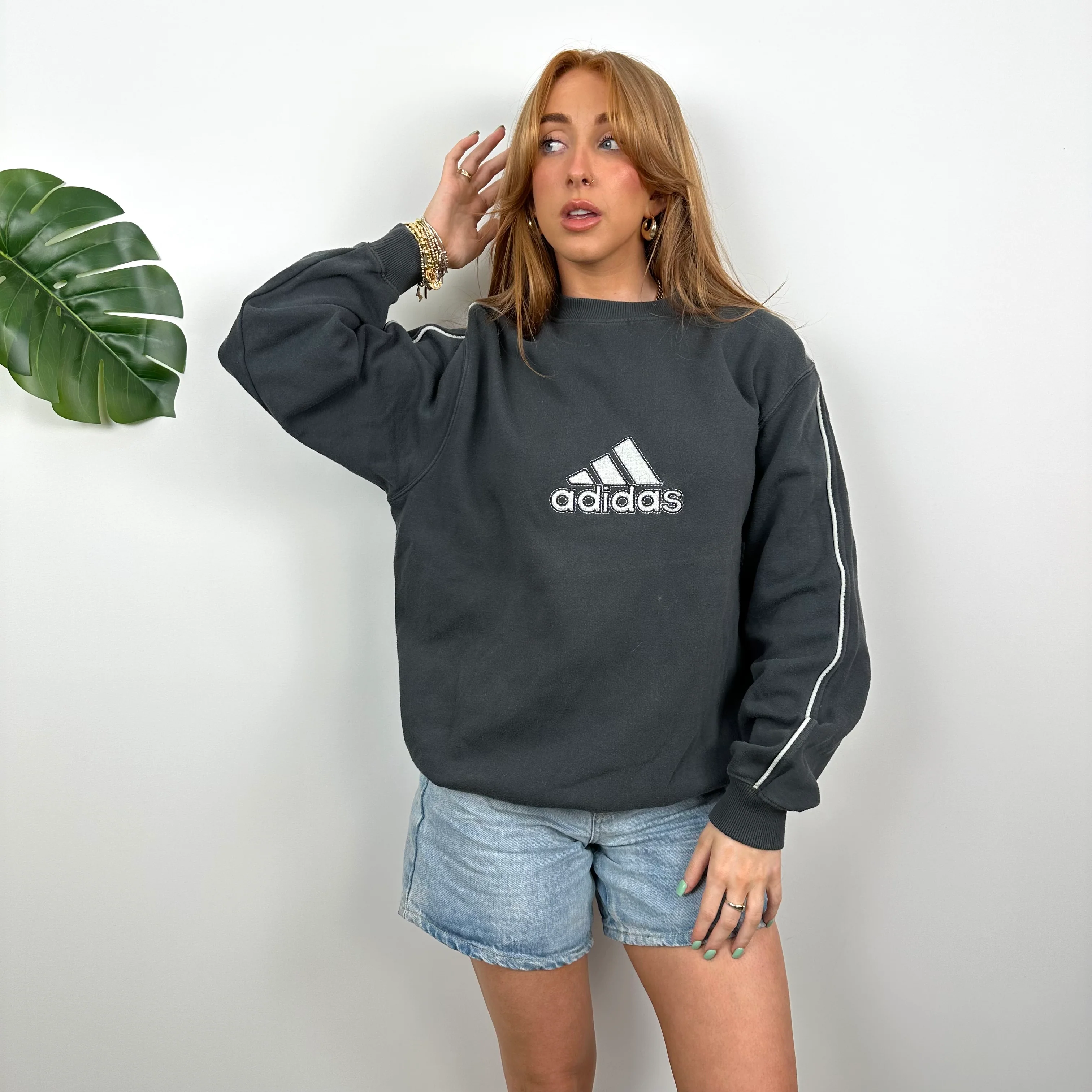 Adidas Black Embroidered Spell Out Sweatshirt (M) - Image 3