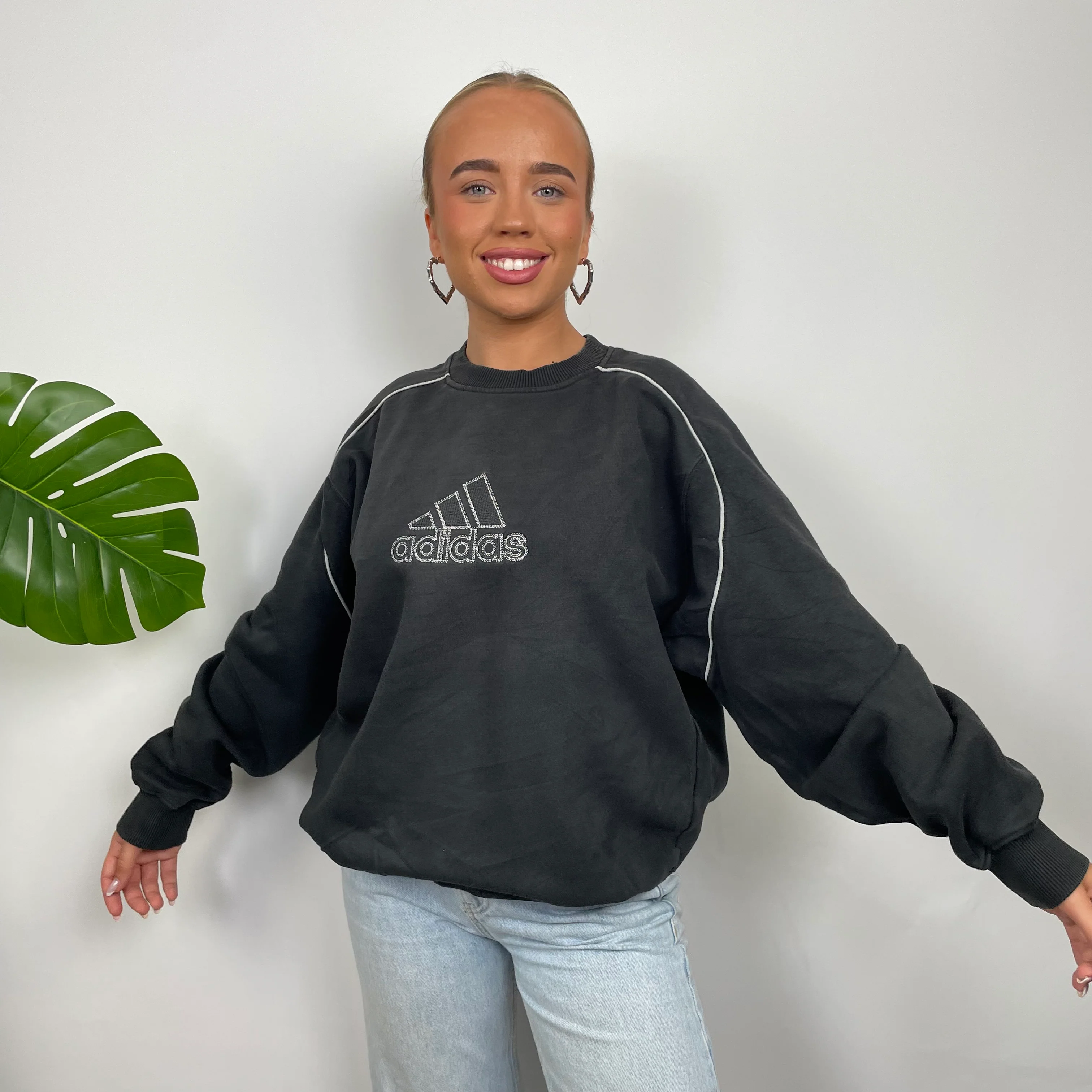 Adidas Black Embroidered Spell Out Sweatshirt (M) - Image 2