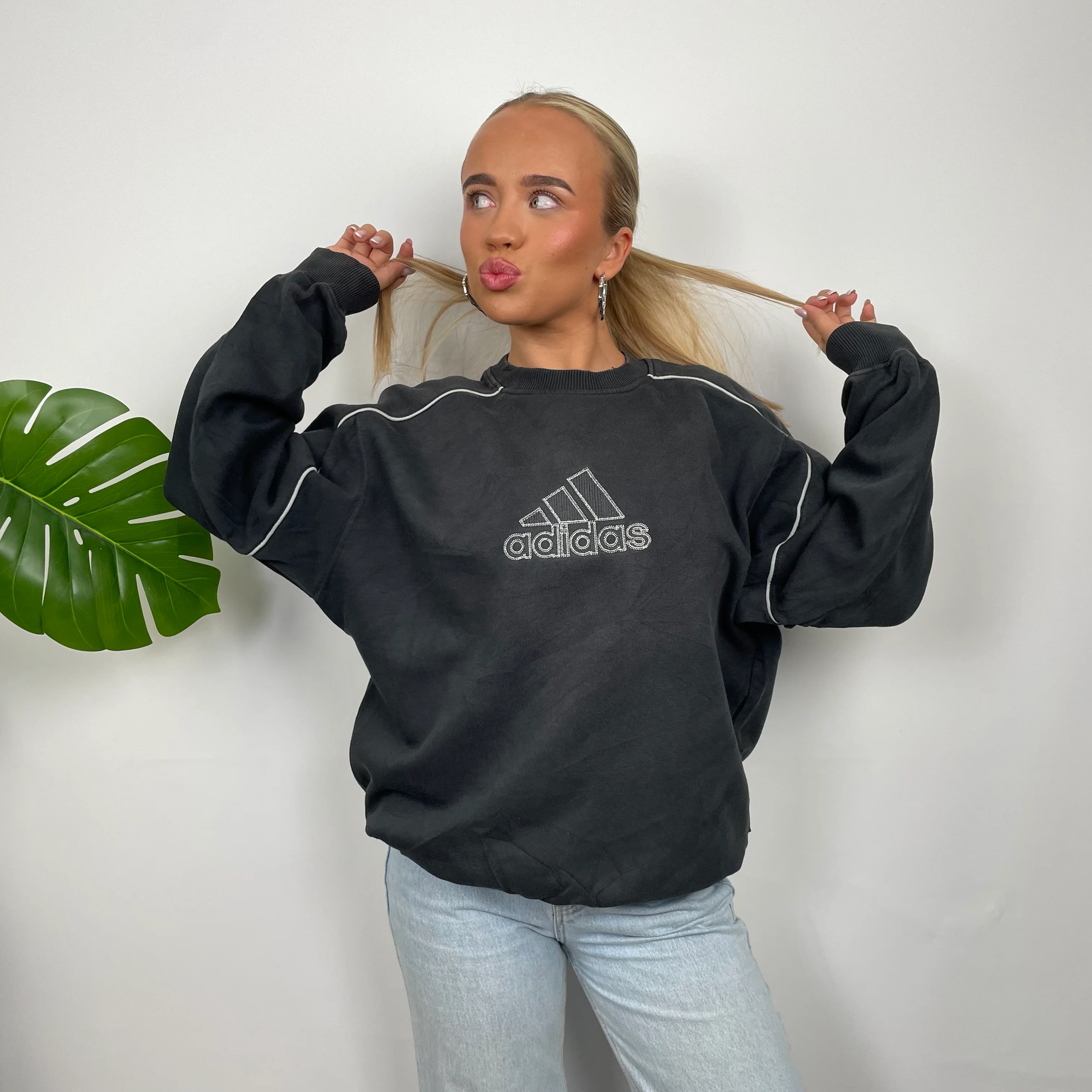 Adidas Black Embroidered Spell Out Sweatshirt (M) - Image 4