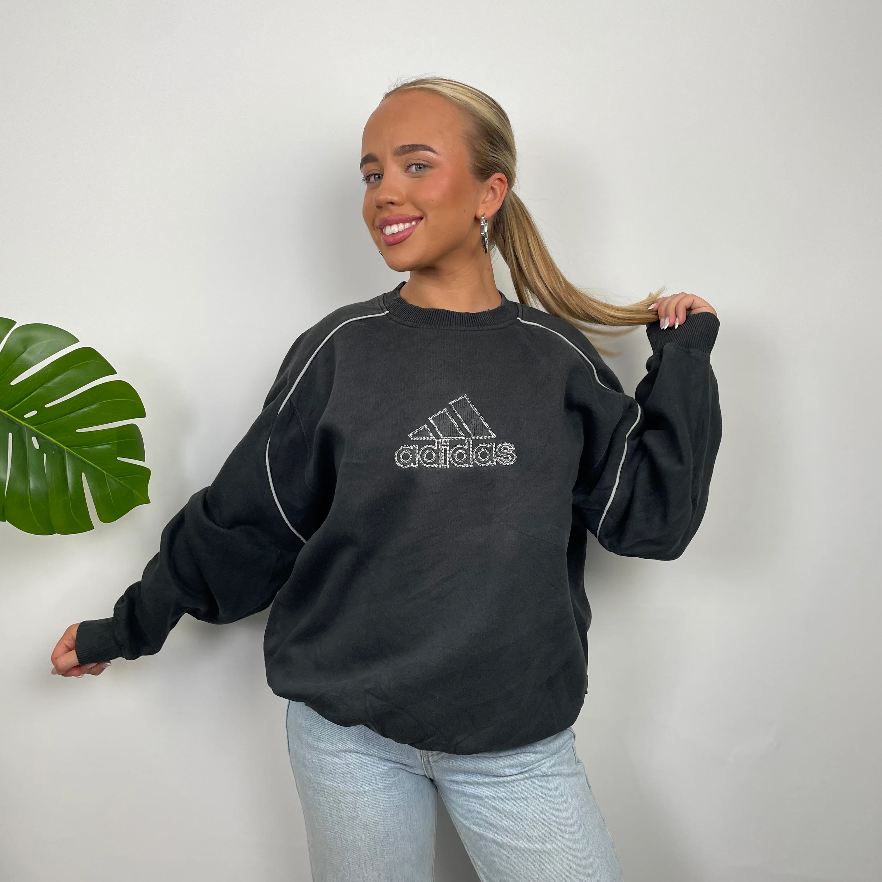 Adidas Black Embroidered Spell Out Sweatshirt (M) - Image 5