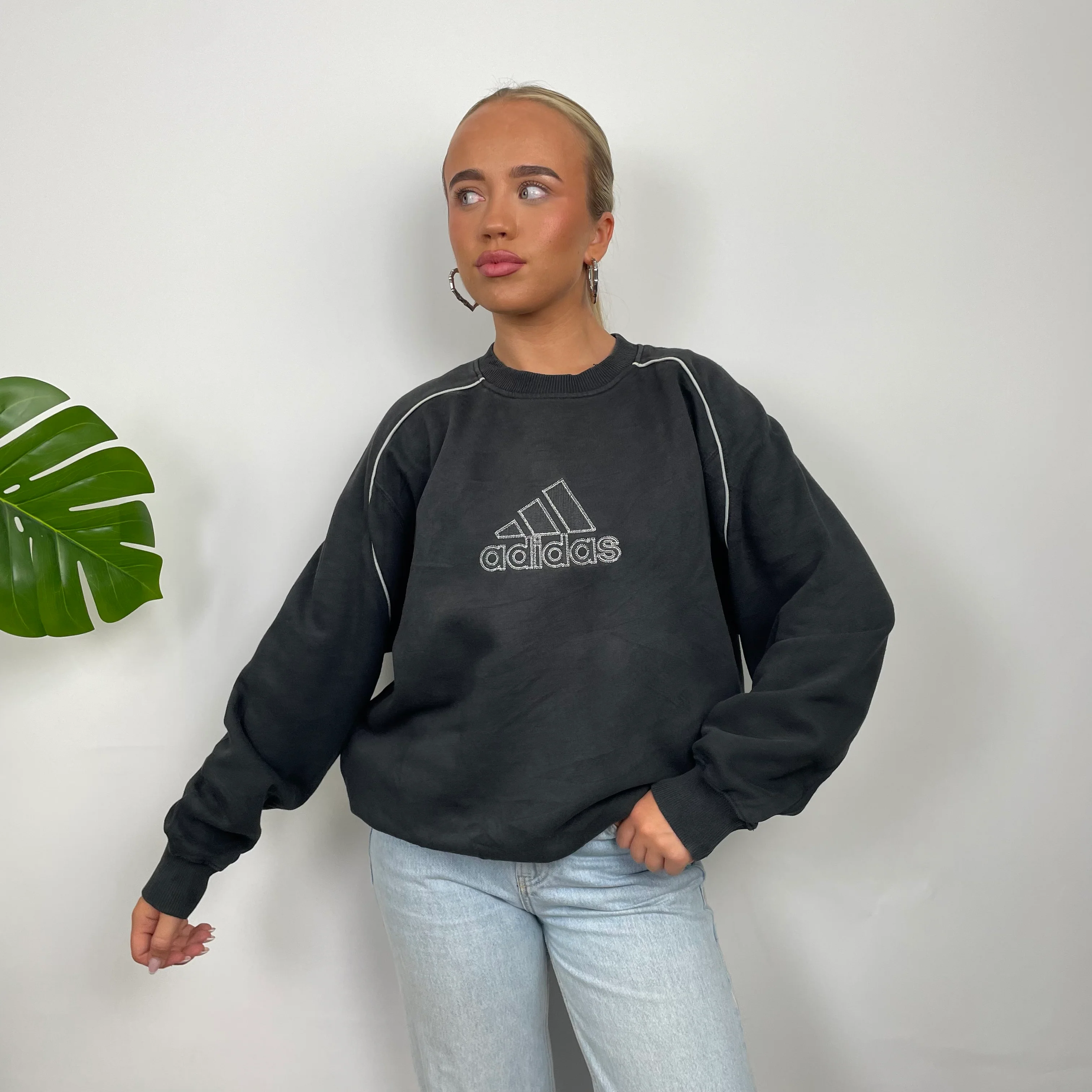 Adidas Black Embroidered Spell Out Sweatshirt (M) - Image 7