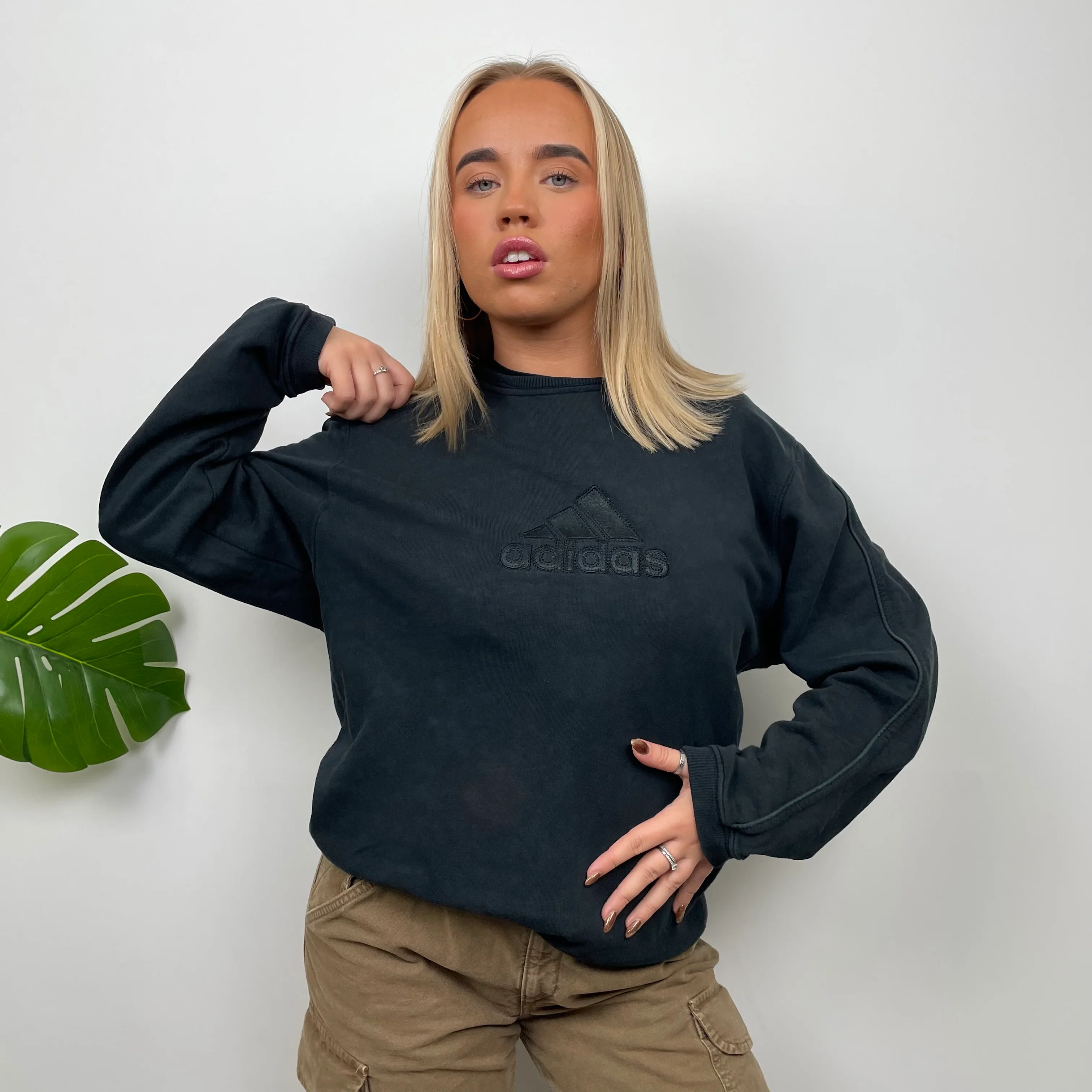 Adidas Black Embroidered Spell Out Sweatshirt (M) - Image 2
